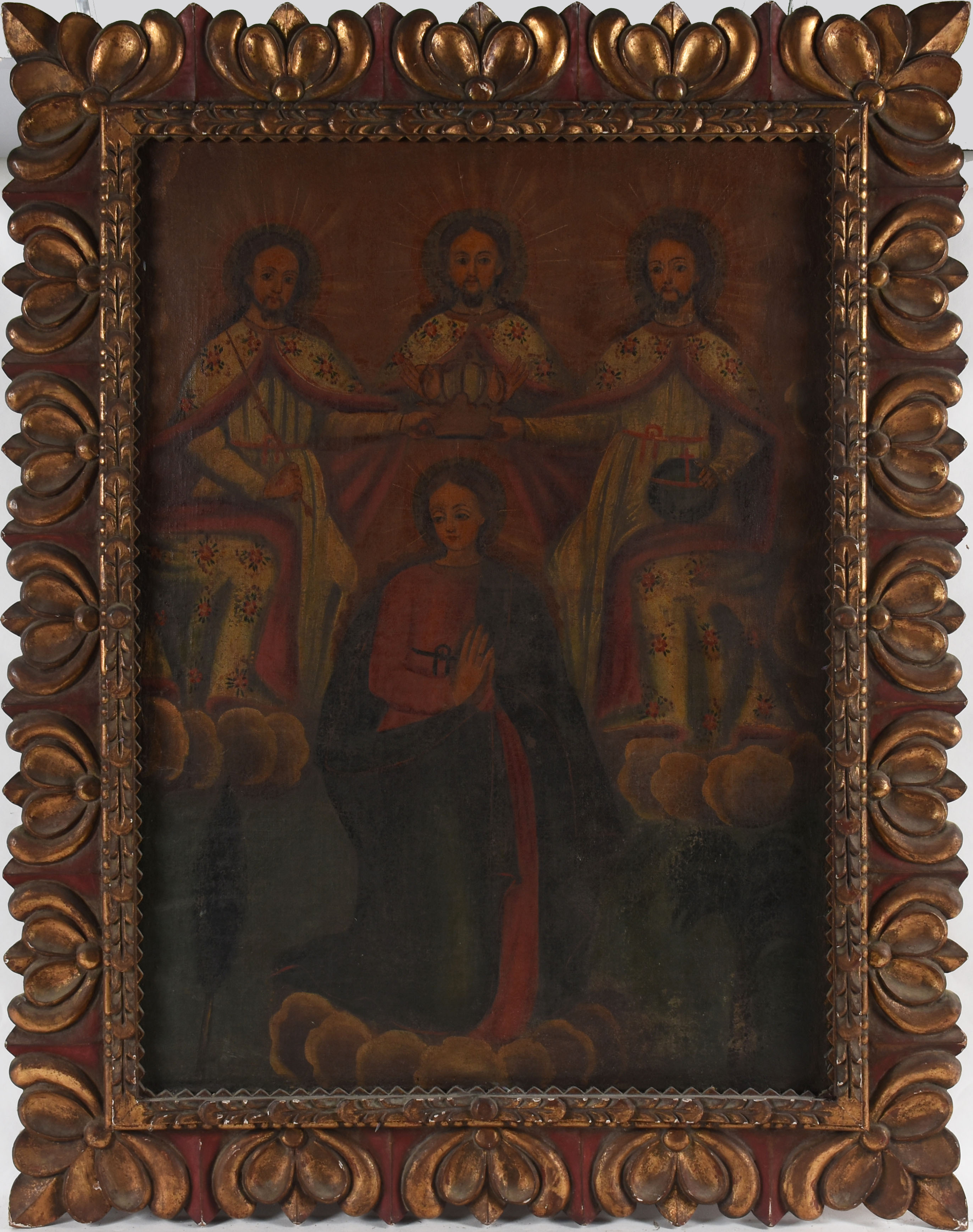 Escola Cusquenha (1538), Coroação da Virgem” - Santíssima Trindade na forma de Trigêmeos” - foto 1 de 2