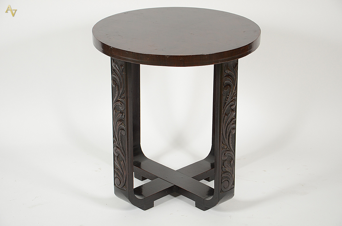 Mesa redonda de madeira nobre, ART DECO. Altura 0,64 m e diâmetro...