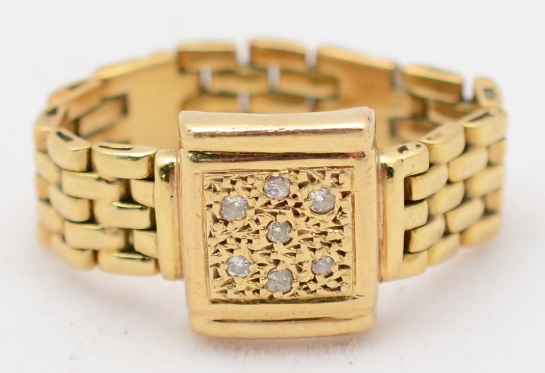 Anel de ouro amarelo 18 k maleável com 6 brilhantes. Peso total 7,8 g... - foto 1 de 2
