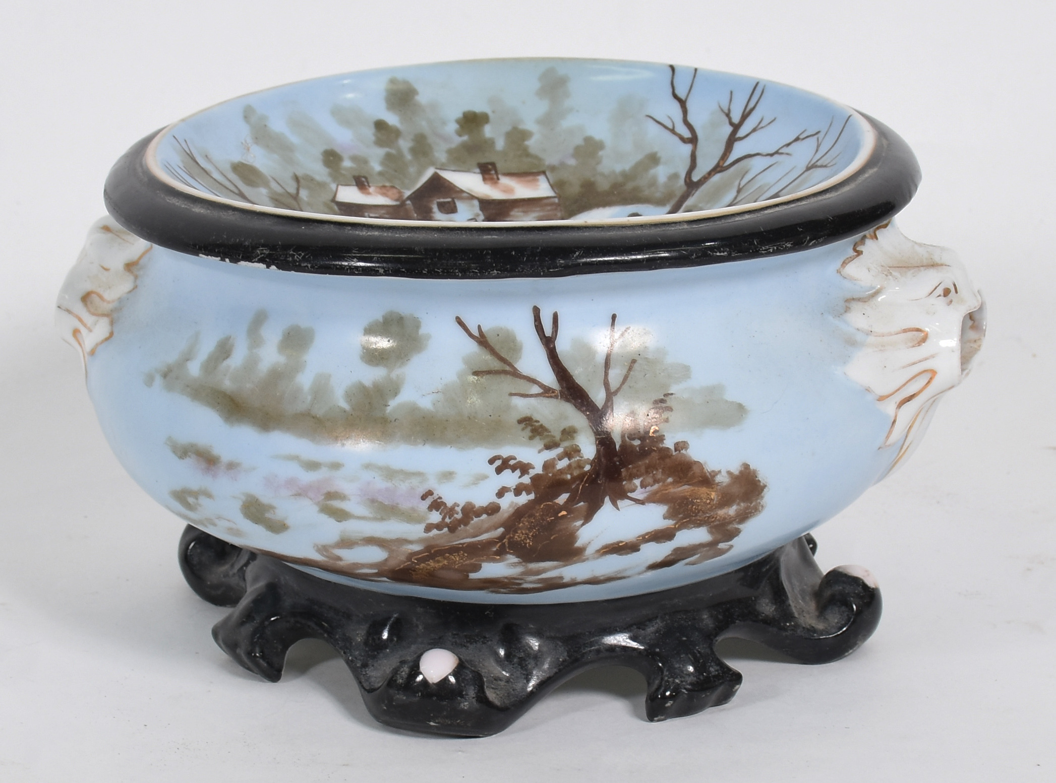 Cuspideira de porcelana europeia policromada com casas e árvores... - foto 1 de 4