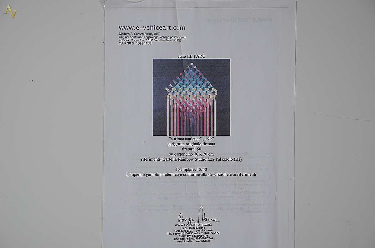 JULIO LE PARC - Sulface clouleuer - serigrafia 15/50 - 70 x 70... - foto 5 de 5