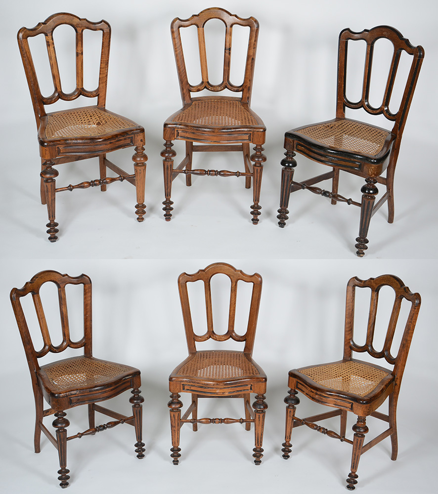 Conjunto com 6 cadeiras para sala de jantar, de madeira clara com... - foto 1 de 4