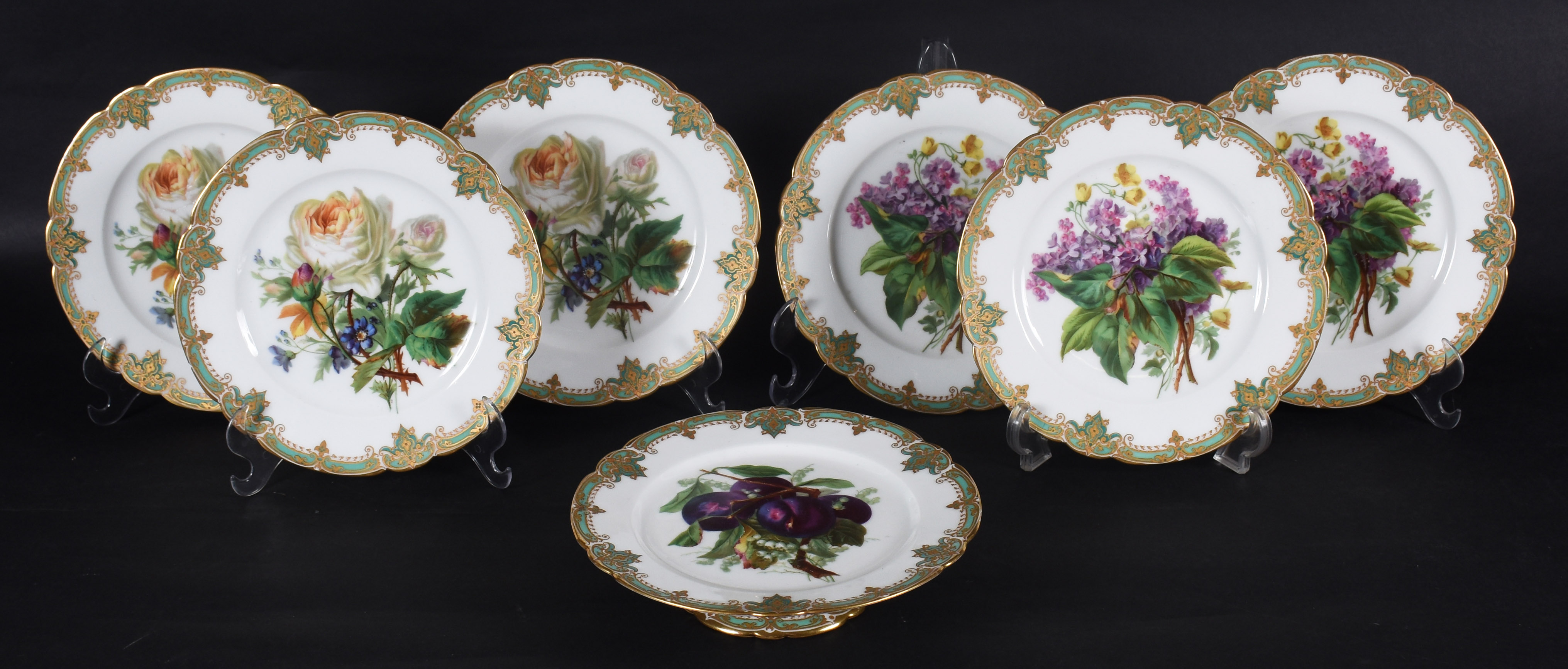 Conjunto para bolo – Porcelana francesa, marca – Decoração em verde e... - foto 1 de 4