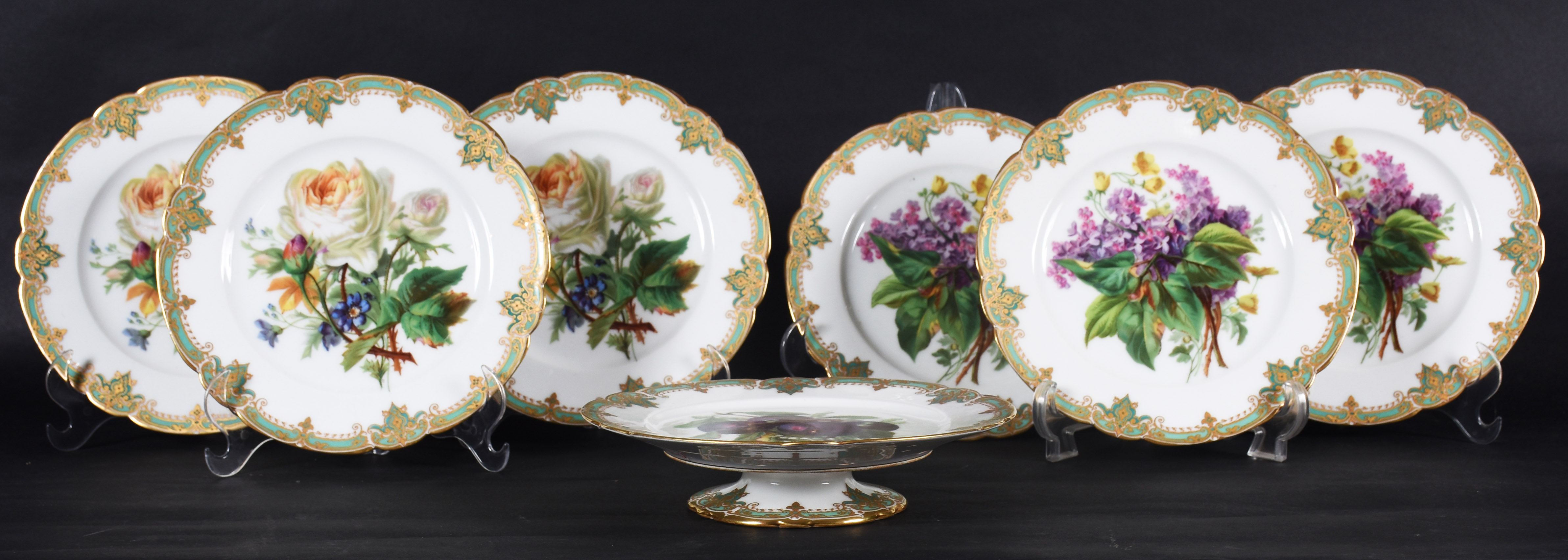 Conjunto para bolo – Porcelana francesa, marca – Decoração em verde e... - foto 2 de 4