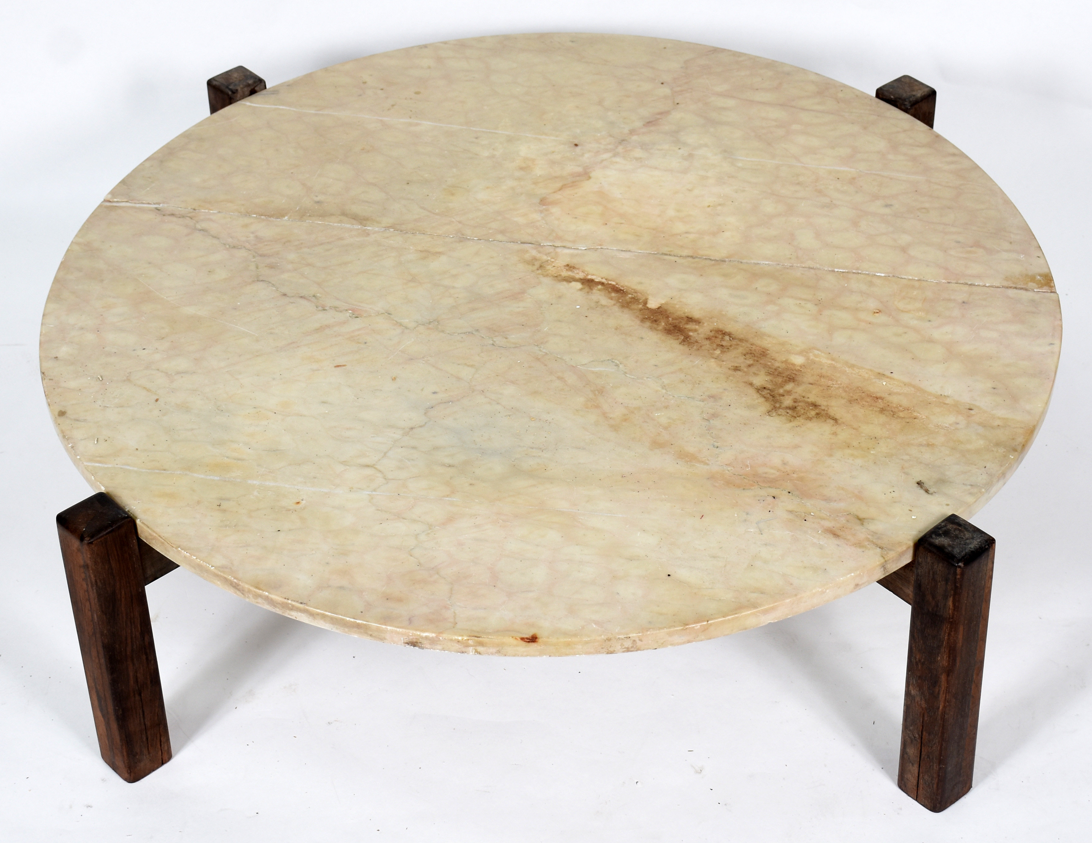 Mesa de centro redonda, base de jacarandá em "X", tampo de mármore (... - foto 1 de 6