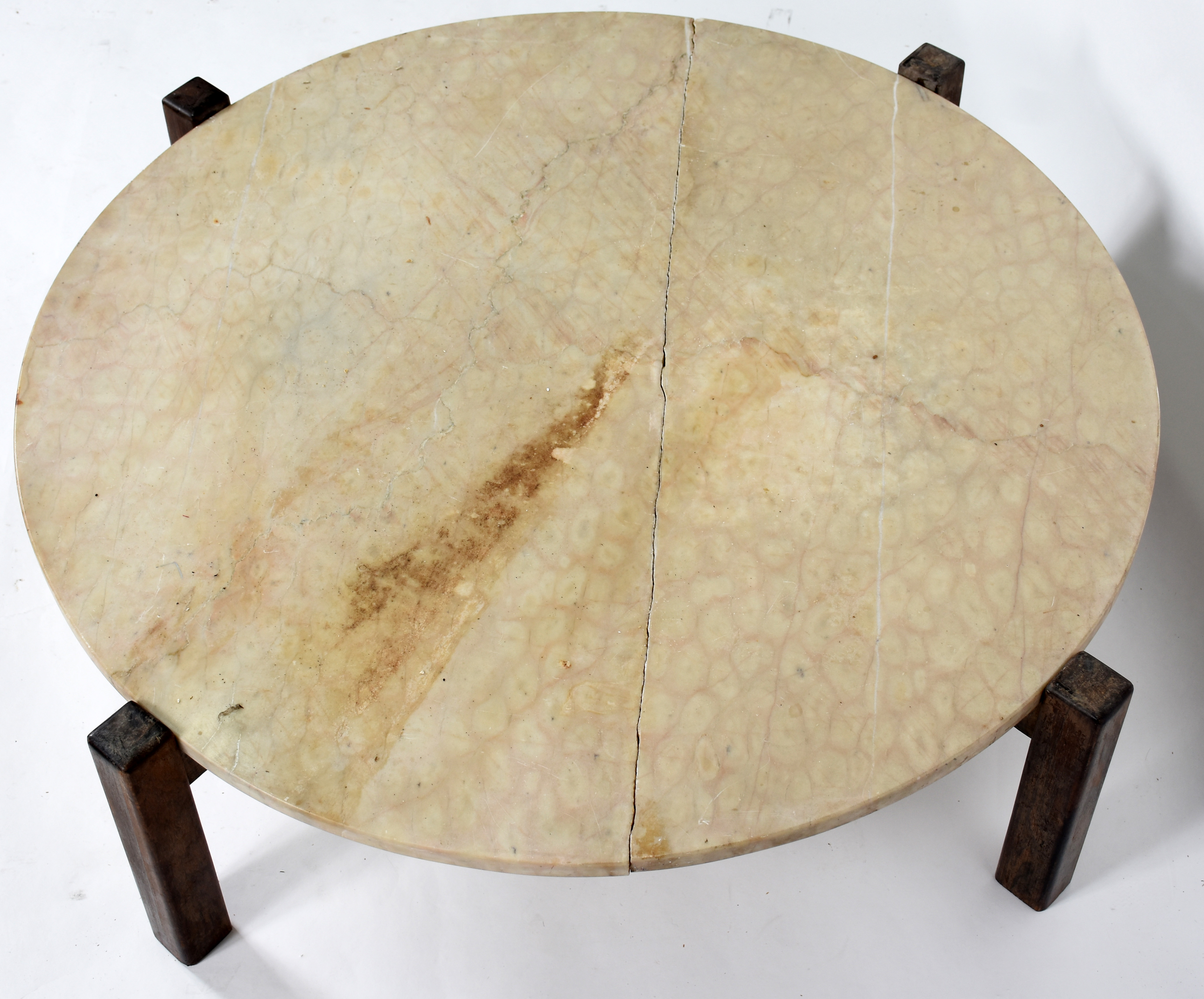Mesa de centro redonda, base de jacarandá em "X", tampo de mármore (... - foto 3 de 6