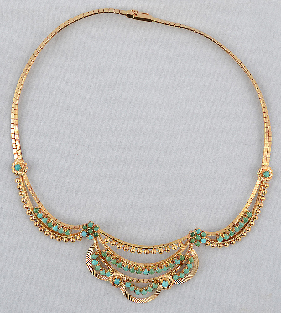 Gargantilha de ouro amarelo 18 k modelo oriental com turquesas. Peso... - foto 2 de 2