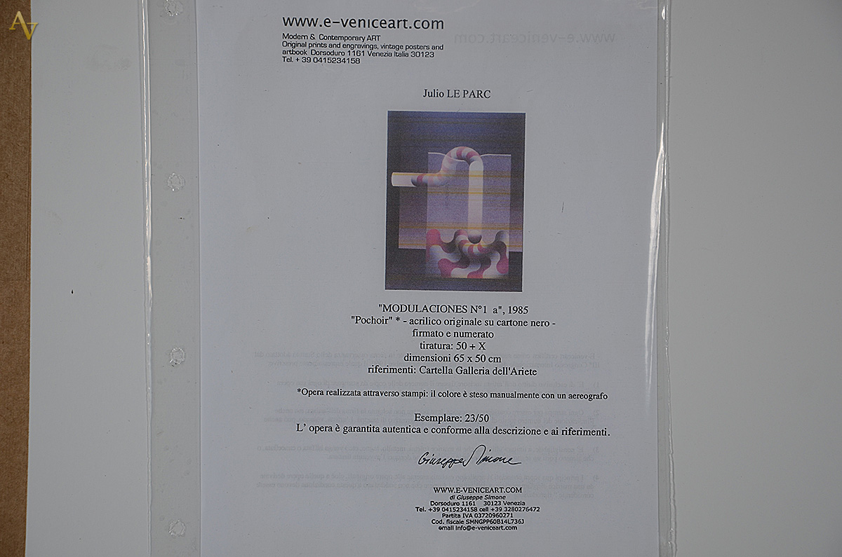 JULIO LE PARC - Modulociones nº. 1 A - serigrafia - 65 x 50 - foto 3 de 3
