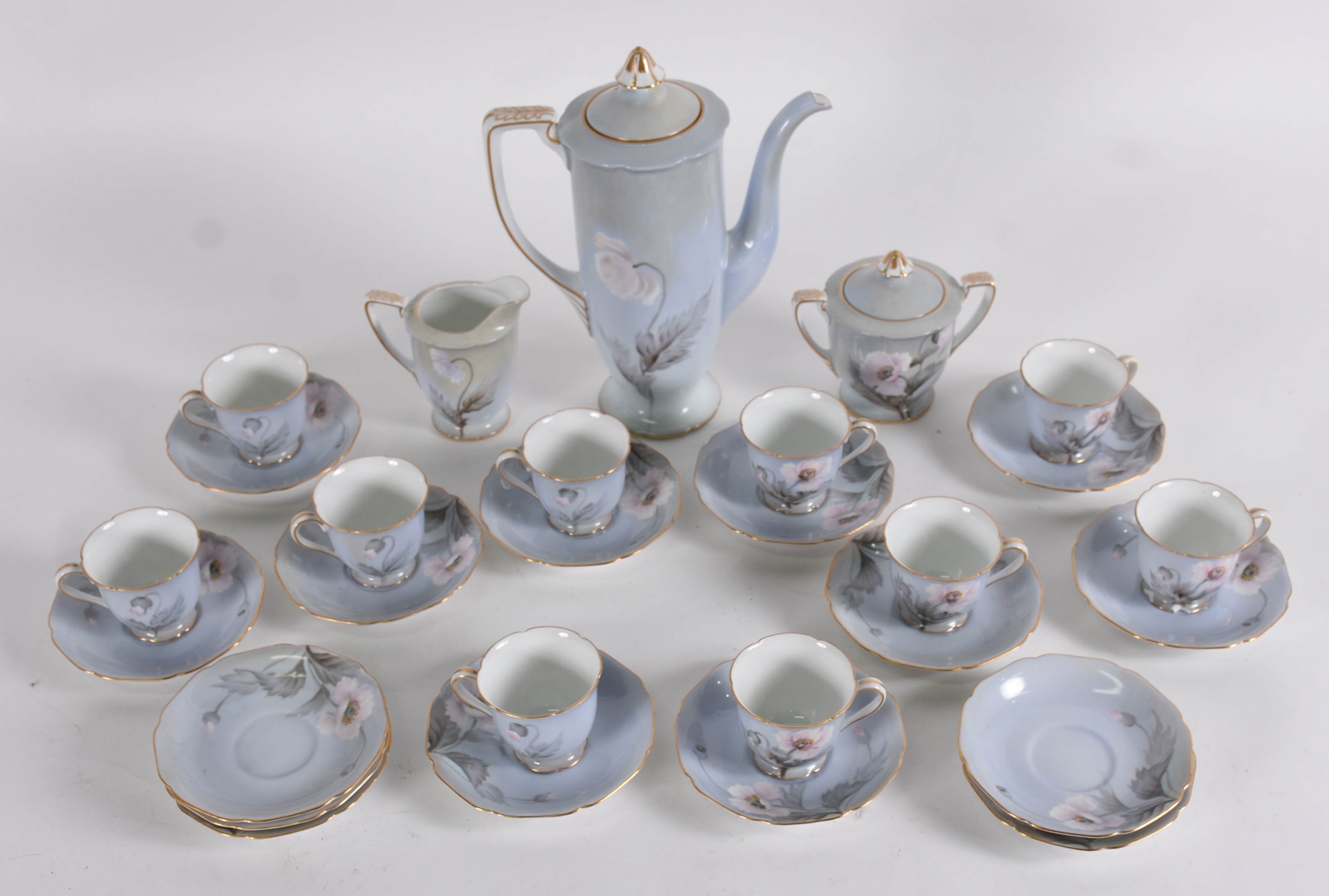 Serviço porcelana Noritake floral para café : 10 xícaras com pires... - foto 2 de 4