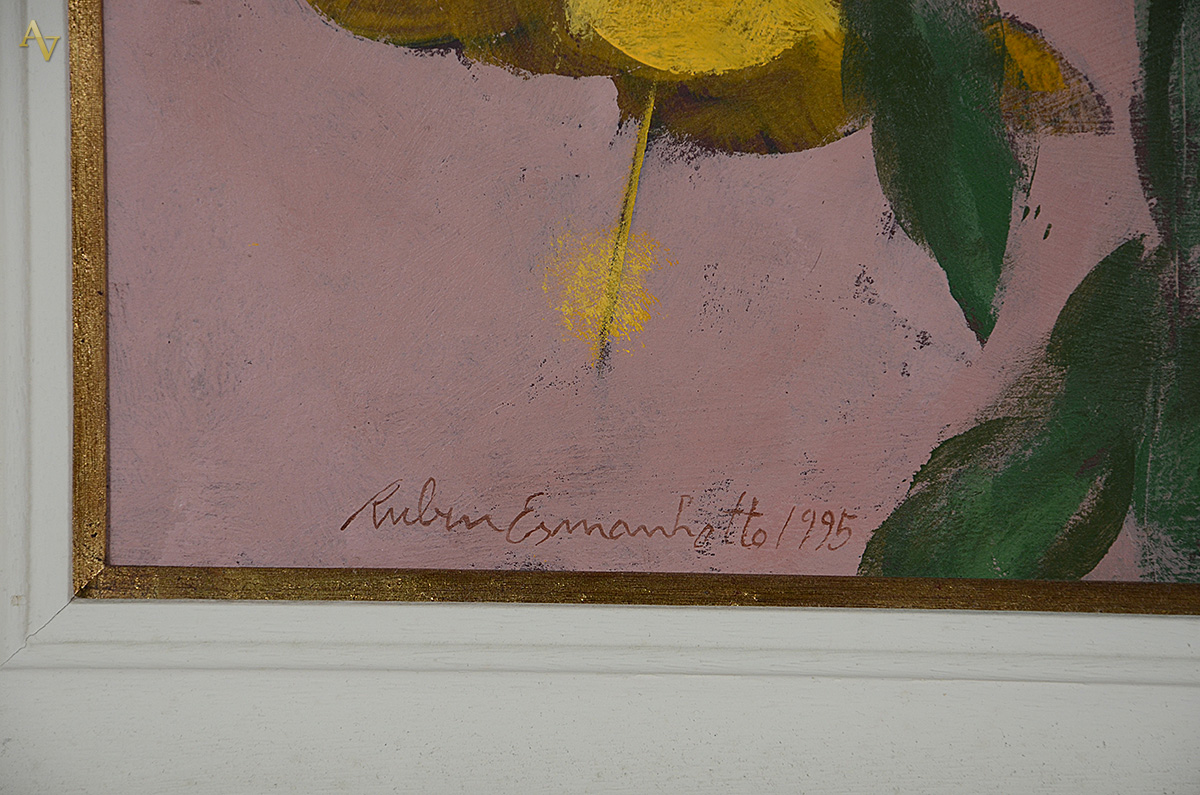 RUBEM ESMANHOTTO - Flores - vinil encerado - 50 X 60 - Cabo Frio... - foto 3 de 4