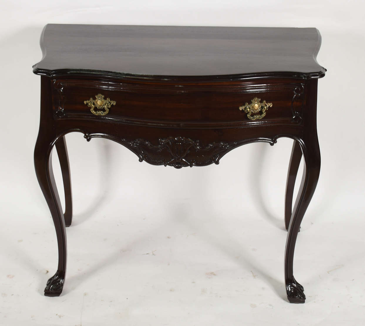 Mesa de encostar de madeira nobre, com 1 gaveta, estilo Dom José . - foto 1 de 5