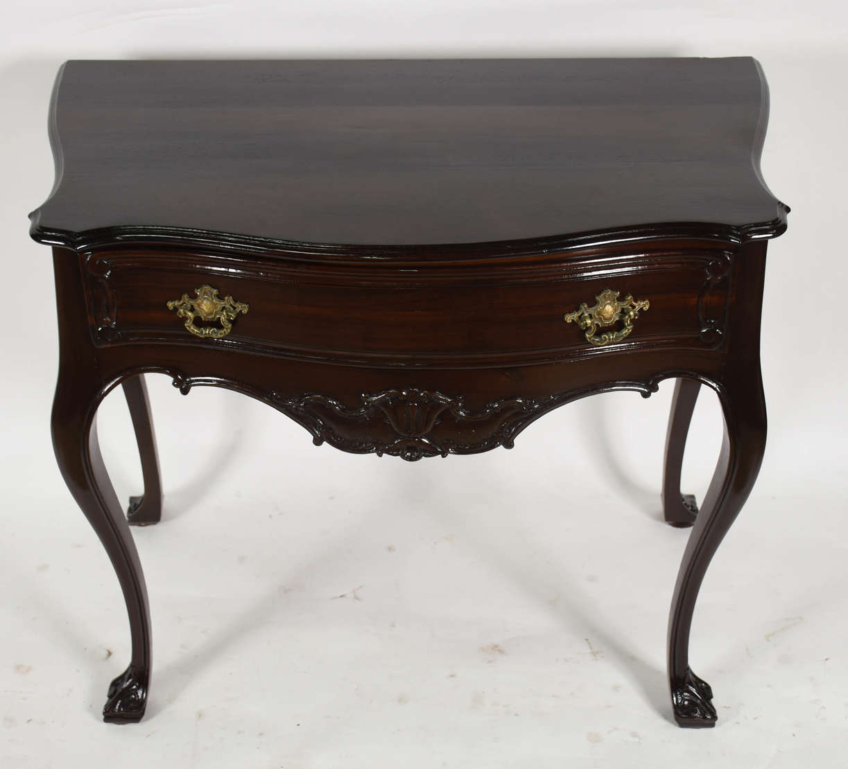 Mesa de encostar de madeira nobre, com 1 gaveta, estilo Dom José . - foto 3 de 5