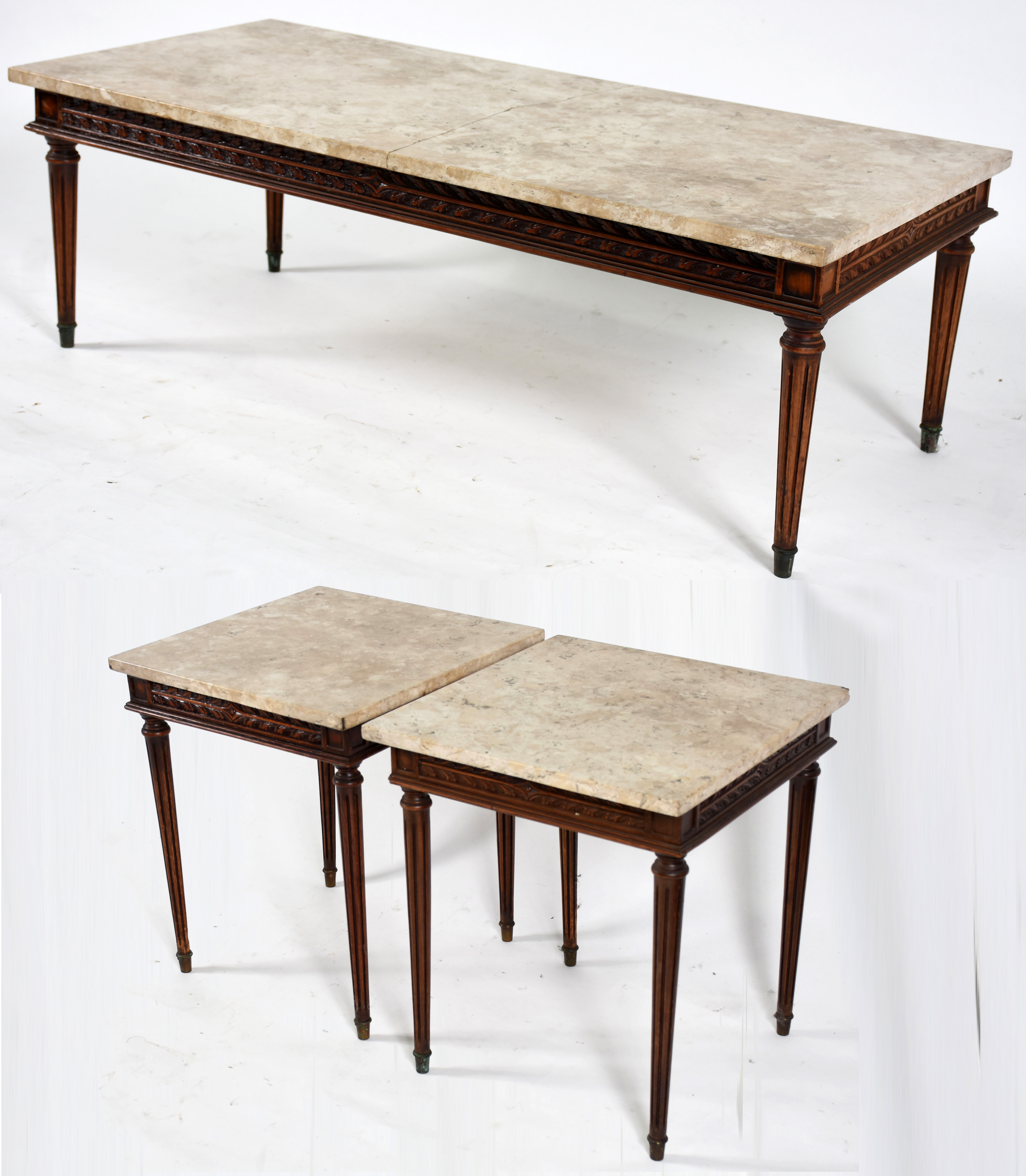 Conjunto de mesa de centro ( tampo quebrado) e par de mesa laterais . - foto 1 de 5