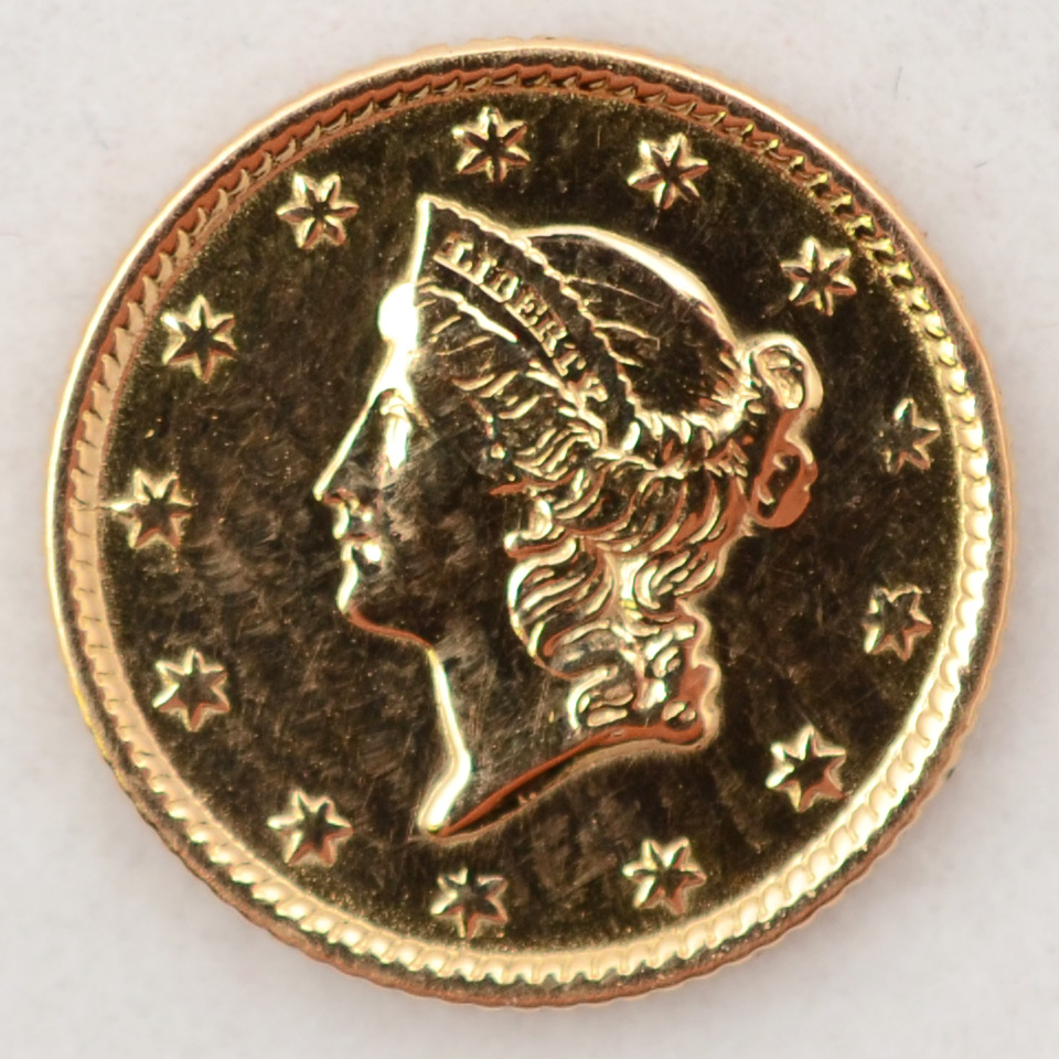 Raridade - Moeda US$ 1,00 (Dólar americano) em ouro título 900/1.000... - foto 1 de 2