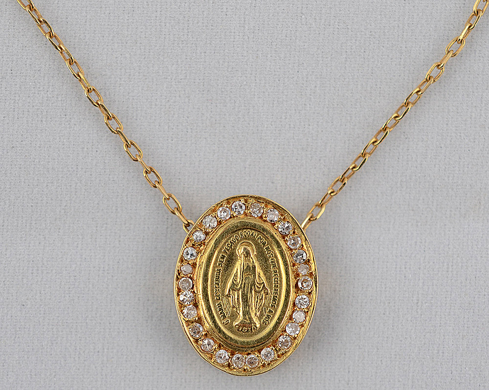 Cordão de ouro amarelo 18 k - 750 com pendente oval com imagem sacra... - foto 1 de 2