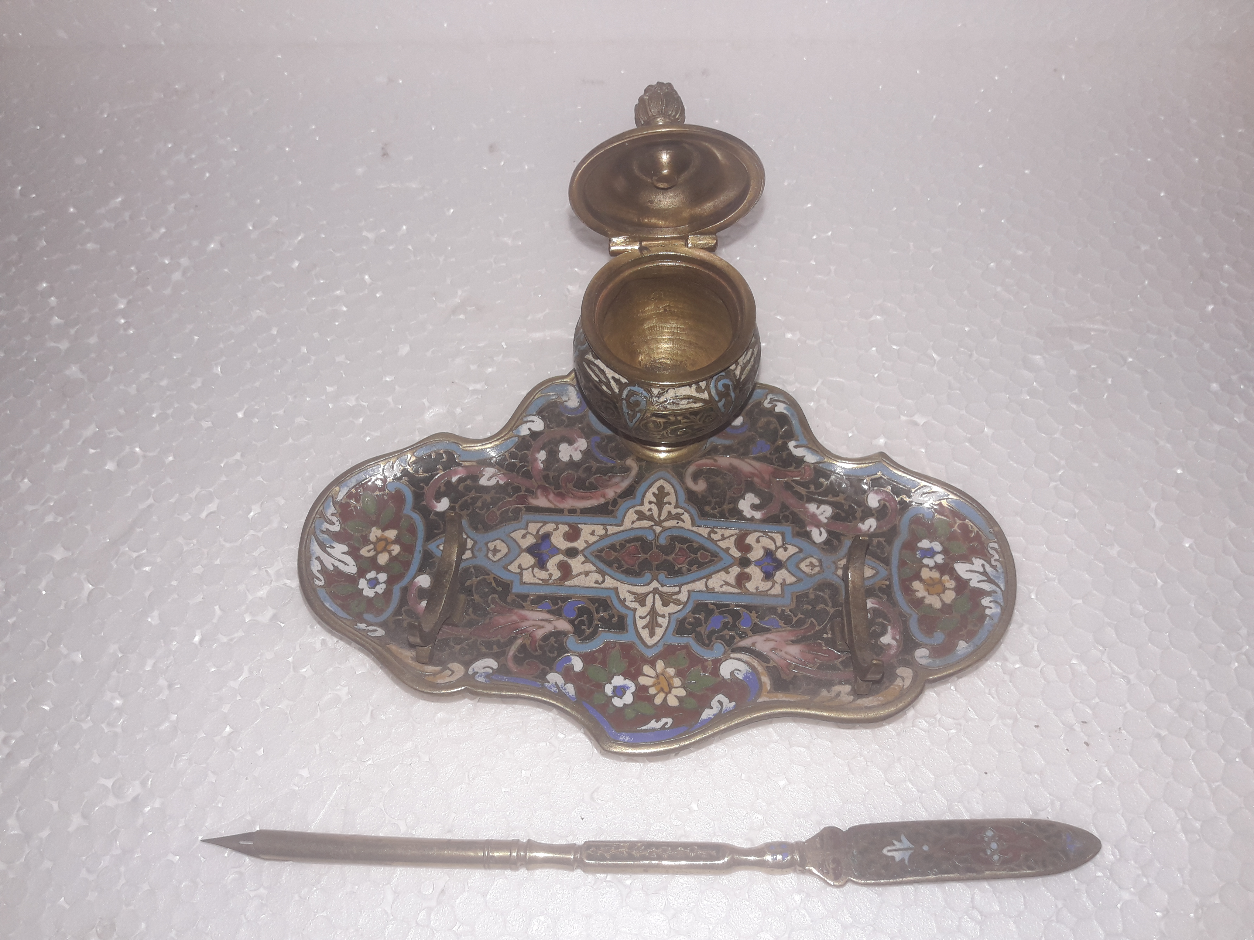 Tinteiro, pena e mata borrão – Conjunto para escrivaninha – Decoração... - foto 2 de 3