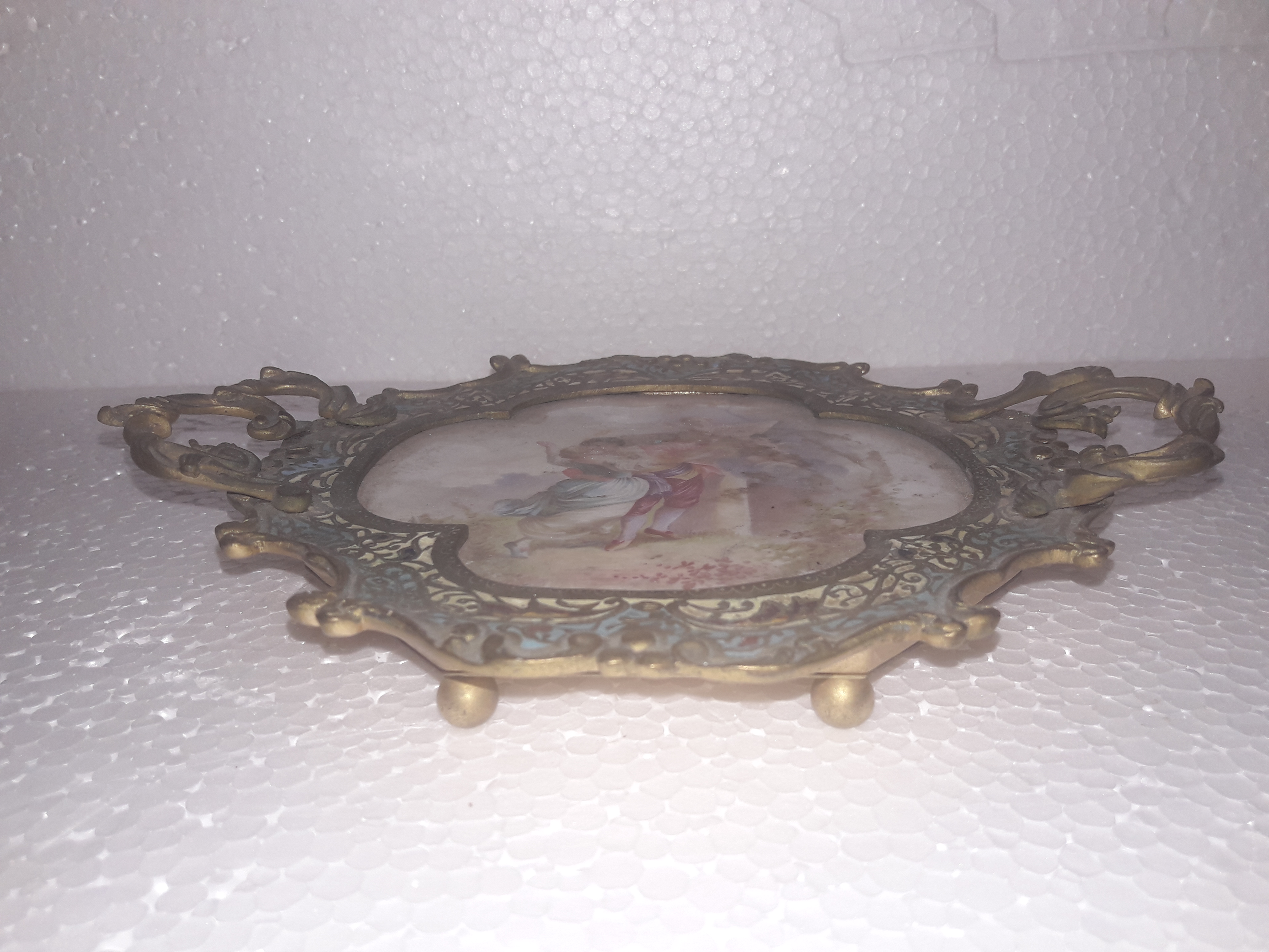 Porta cartões – Metal e porcelana – Decoração com pintura romântica... - foto 2 de 2