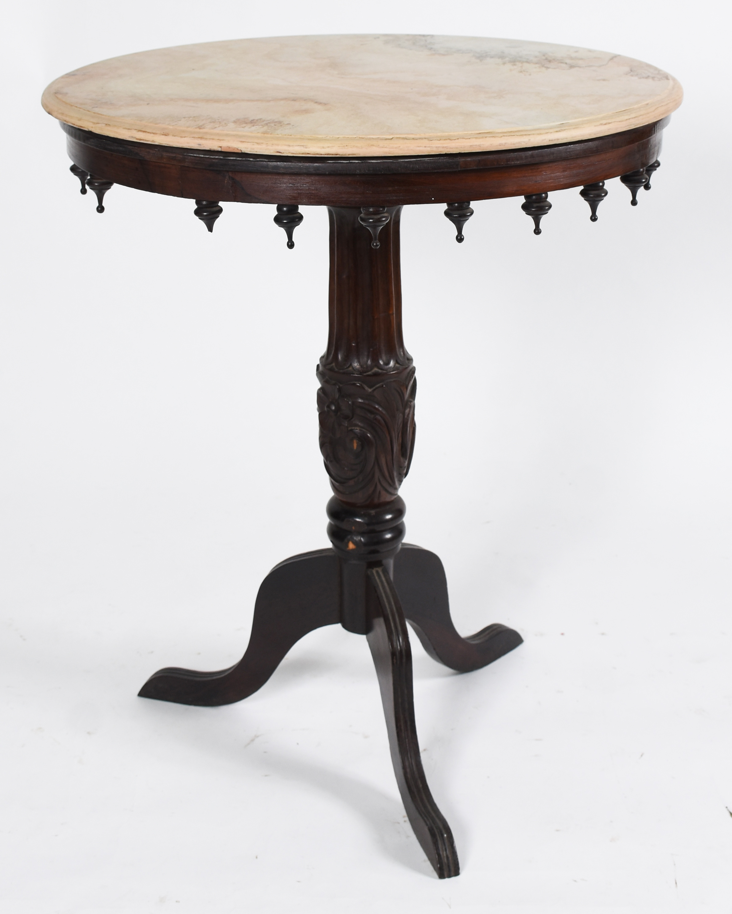 Mesa/guéridon de jacarandá, saia com pinos torneados, base central... - foto 1 de 5