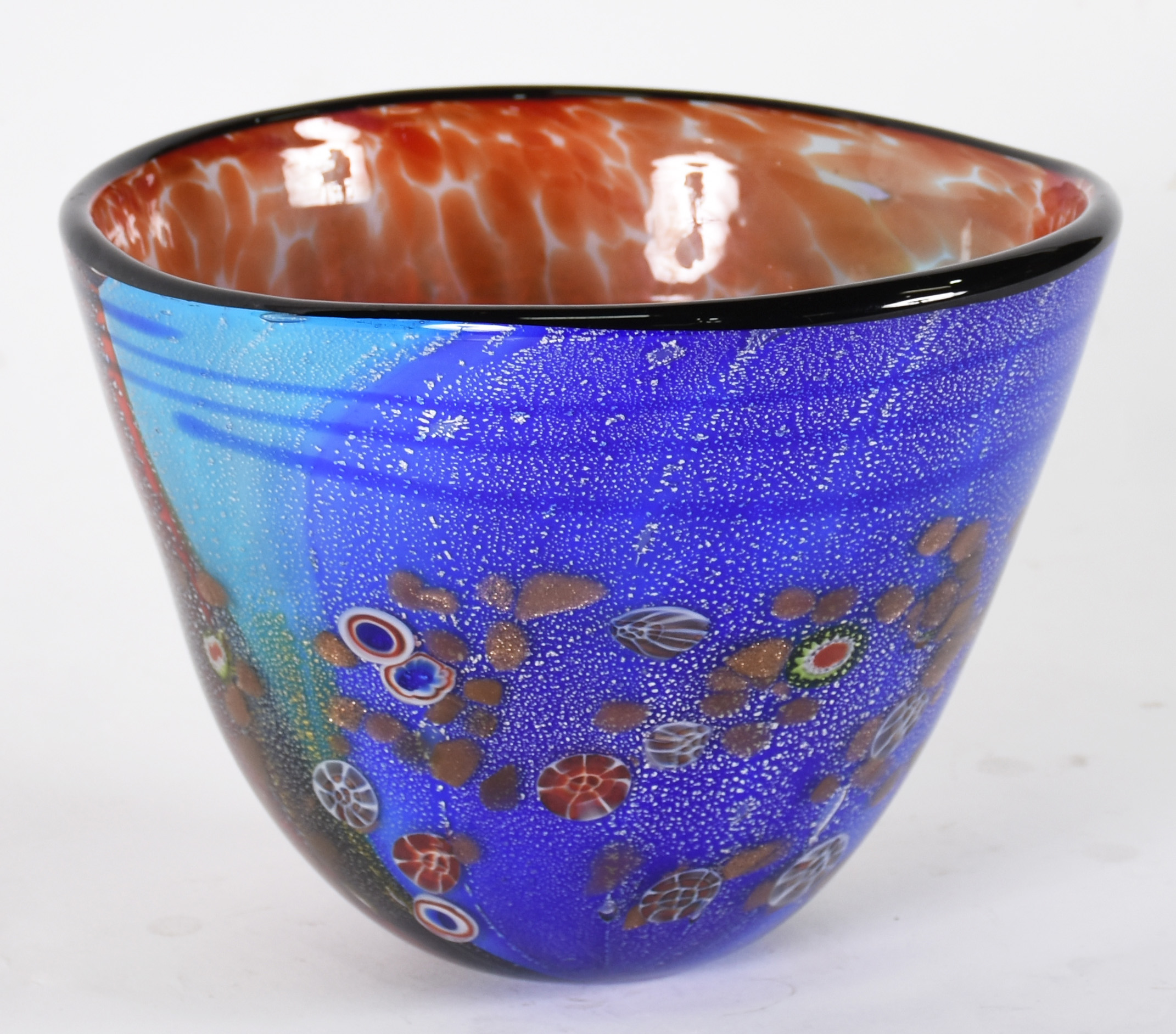 Cachepot de murano azul e marrom com pó de ouro . - foto 3 de 4