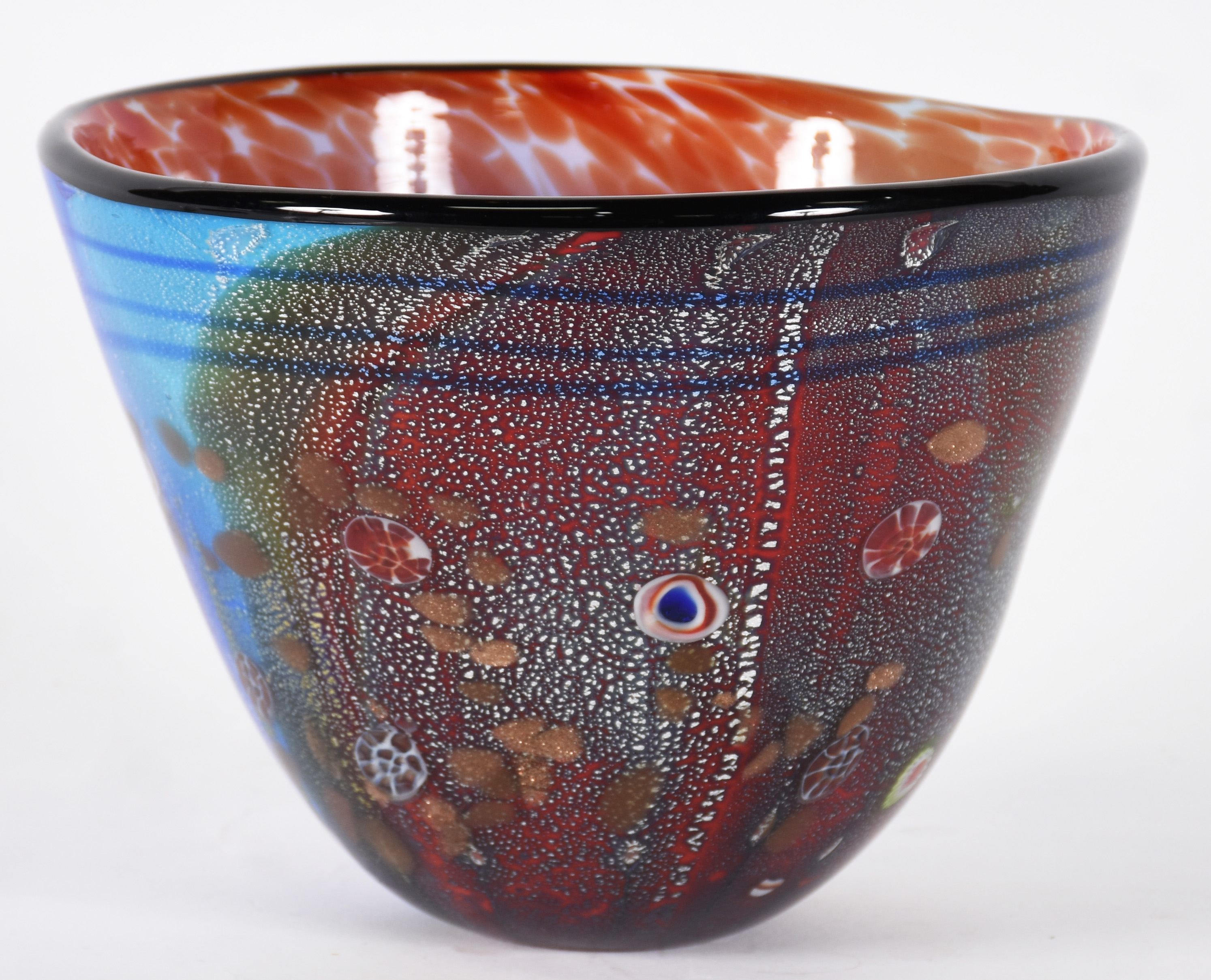 Cachepot de murano azul e marrom com pó de ouro . - foto 1 de 4