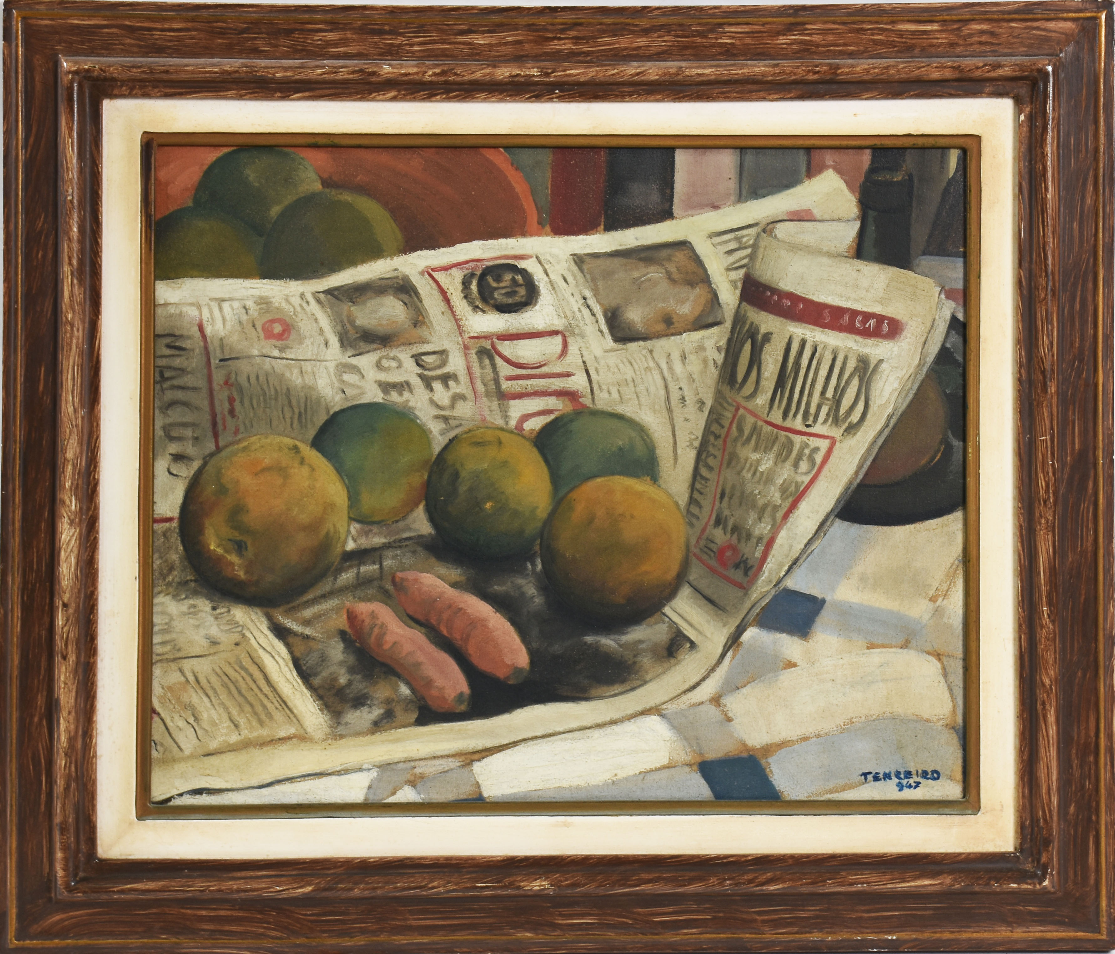 Joaquim Tenreiro (1906-1992), Natureza morta com frutas, cenouras e jornais. - foto 1 de 4