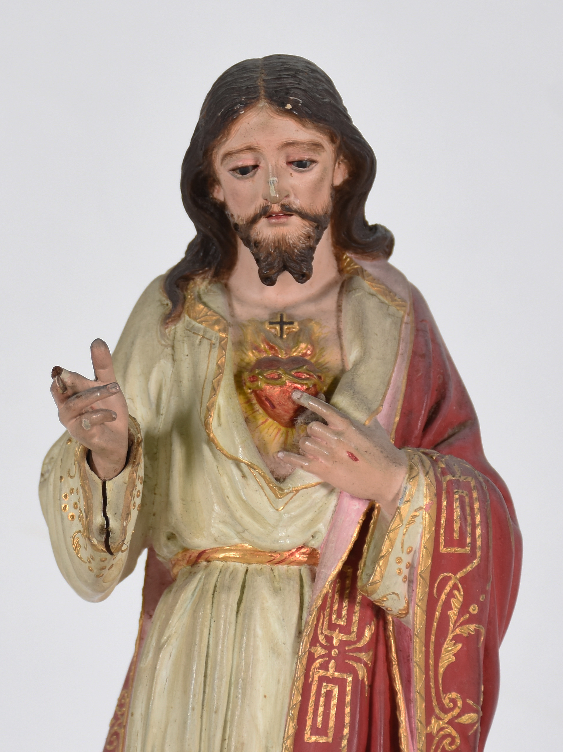 Imagem do Sagrado Coração de Jesus em madeira ricamente policromada... - foto 2 de 5