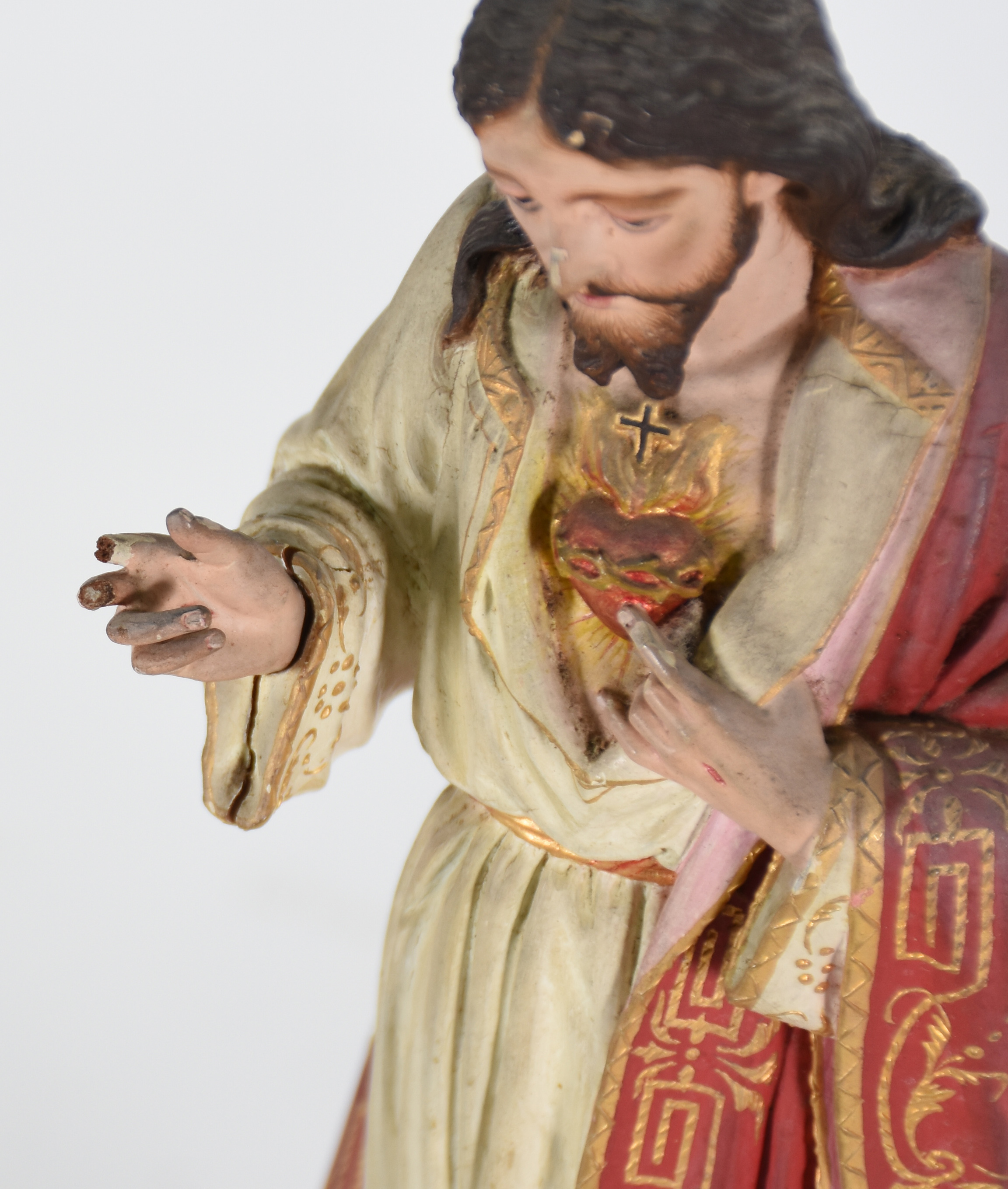 Imagem do Sagrado Coração de Jesus em madeira ricamente policromada... - foto 3 de 5