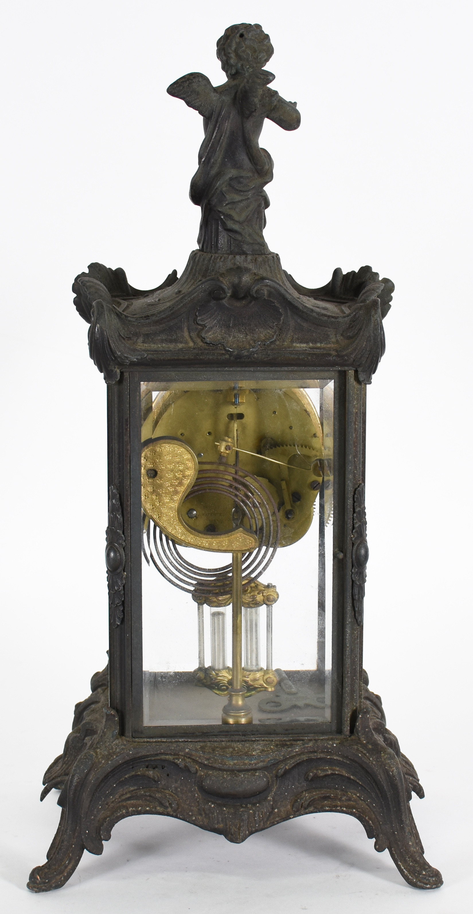 Relógio de mesa ANSONIA de bronze com laterais de vidro, encimado por... - foto 4 de 5