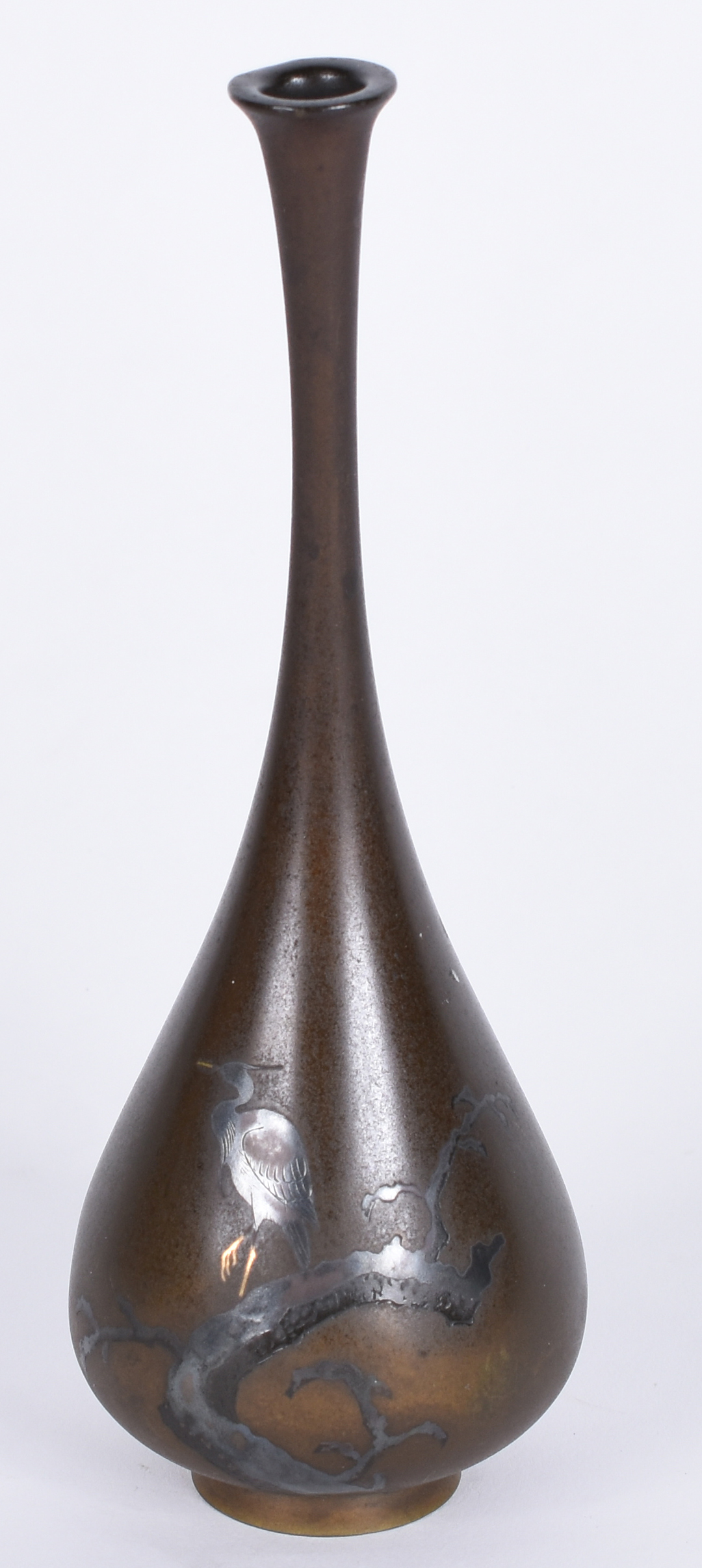 Vaso chinês de bronze decorado com passaro sobre galho, etiqueta na... - foto 1 de 4
