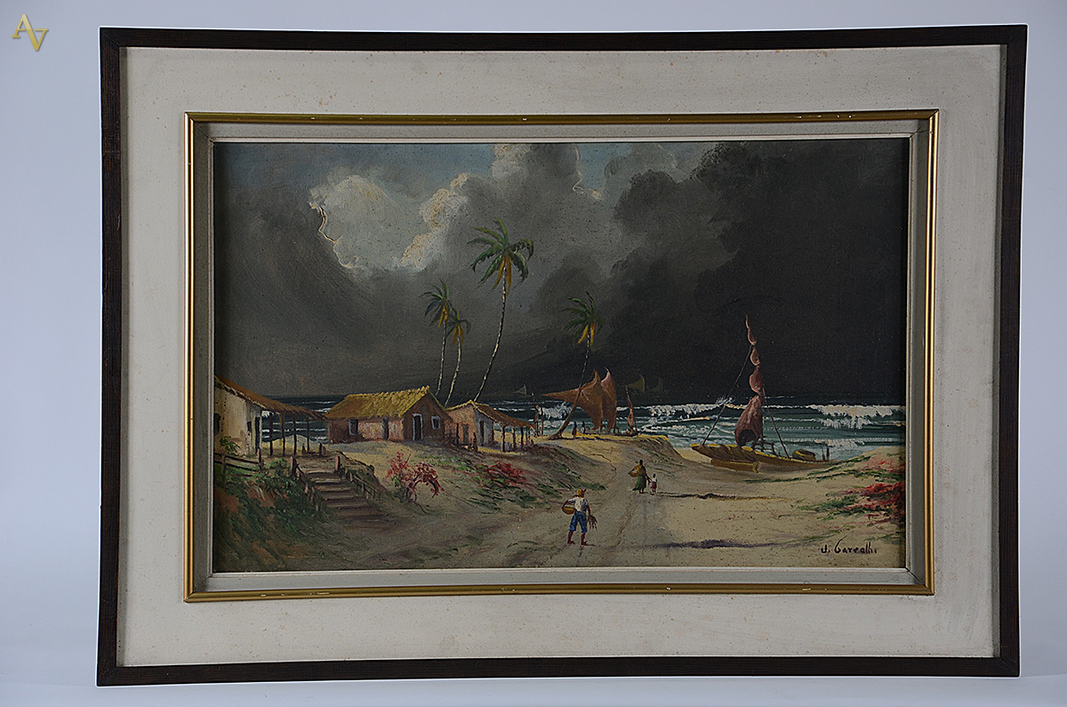 J. CARVALHO - Praia com jangadas - ost - 57 x 91 - foto 1 de 3