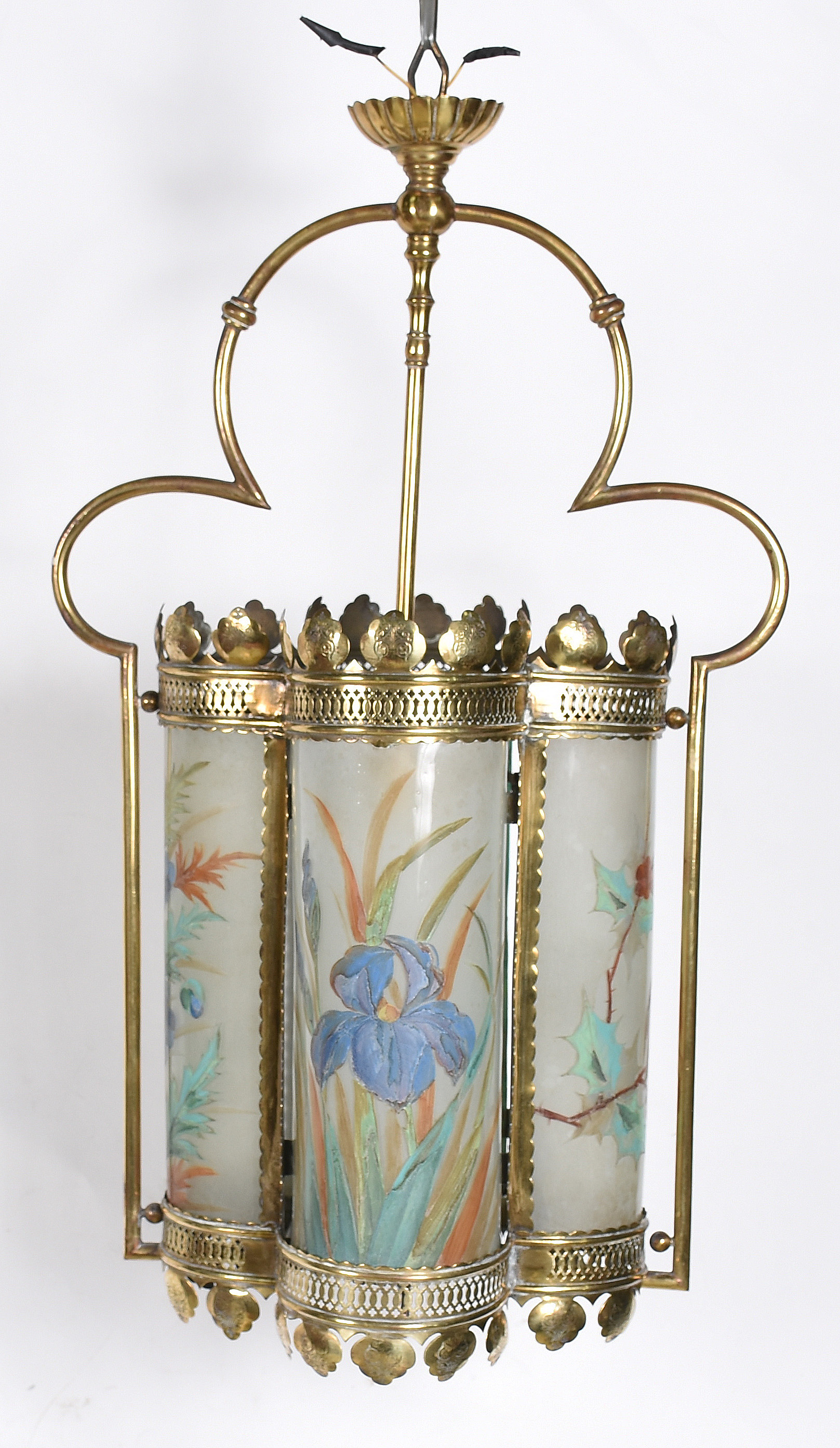 Lanterna de metal dourado com 4 vidros "arredondados" pintados com... - foto 1 de 3