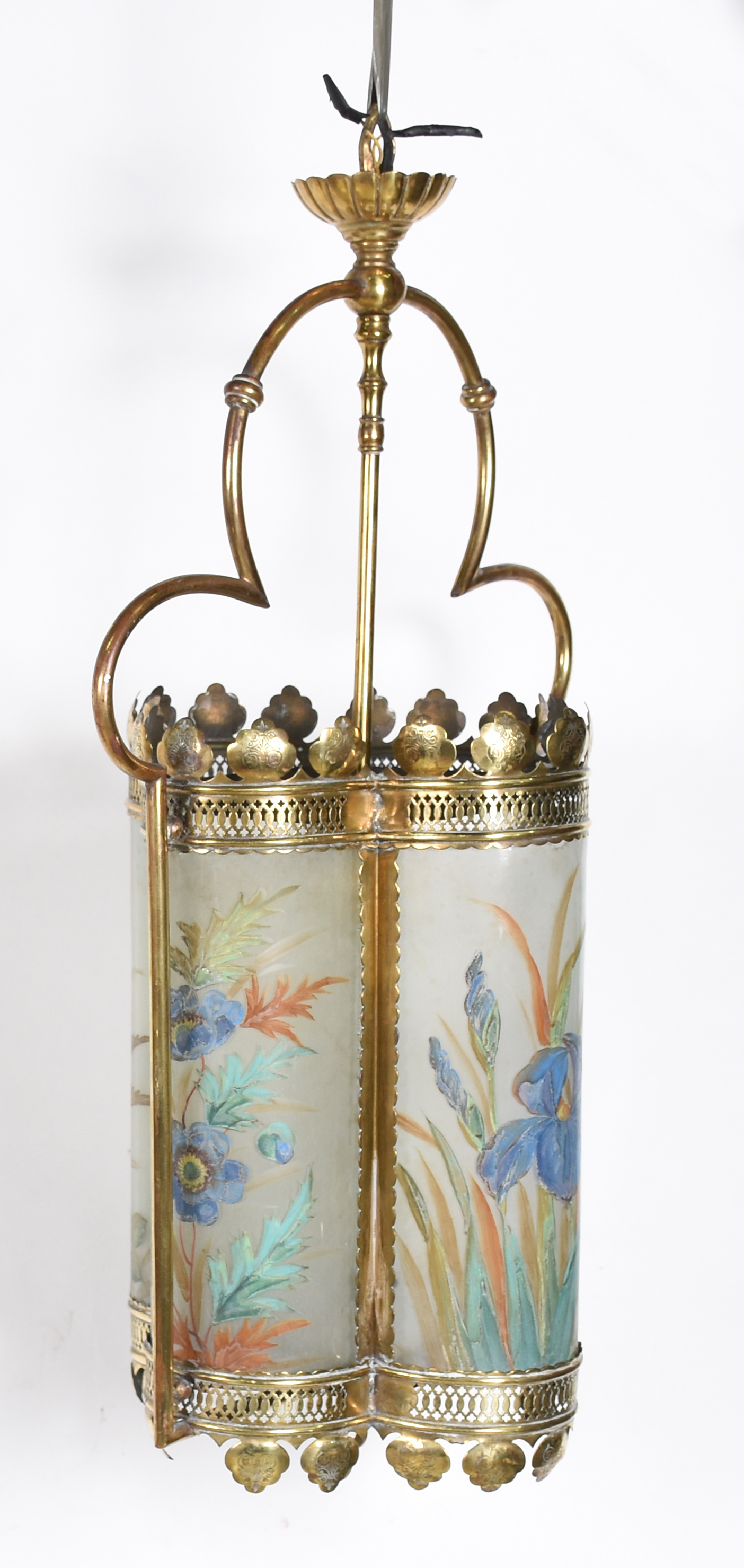 Lanterna de metal dourado com 4 vidros "arredondados" pintados com... - foto 2 de 3