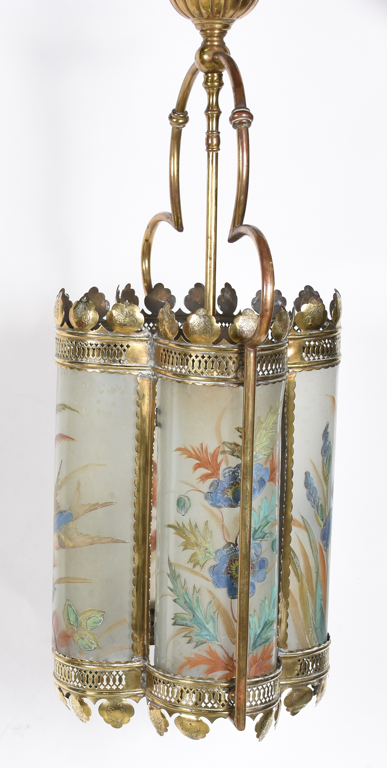 Lanterna de metal dourado com 4 vidros "arredondados" pintados com... - foto 3 de 3