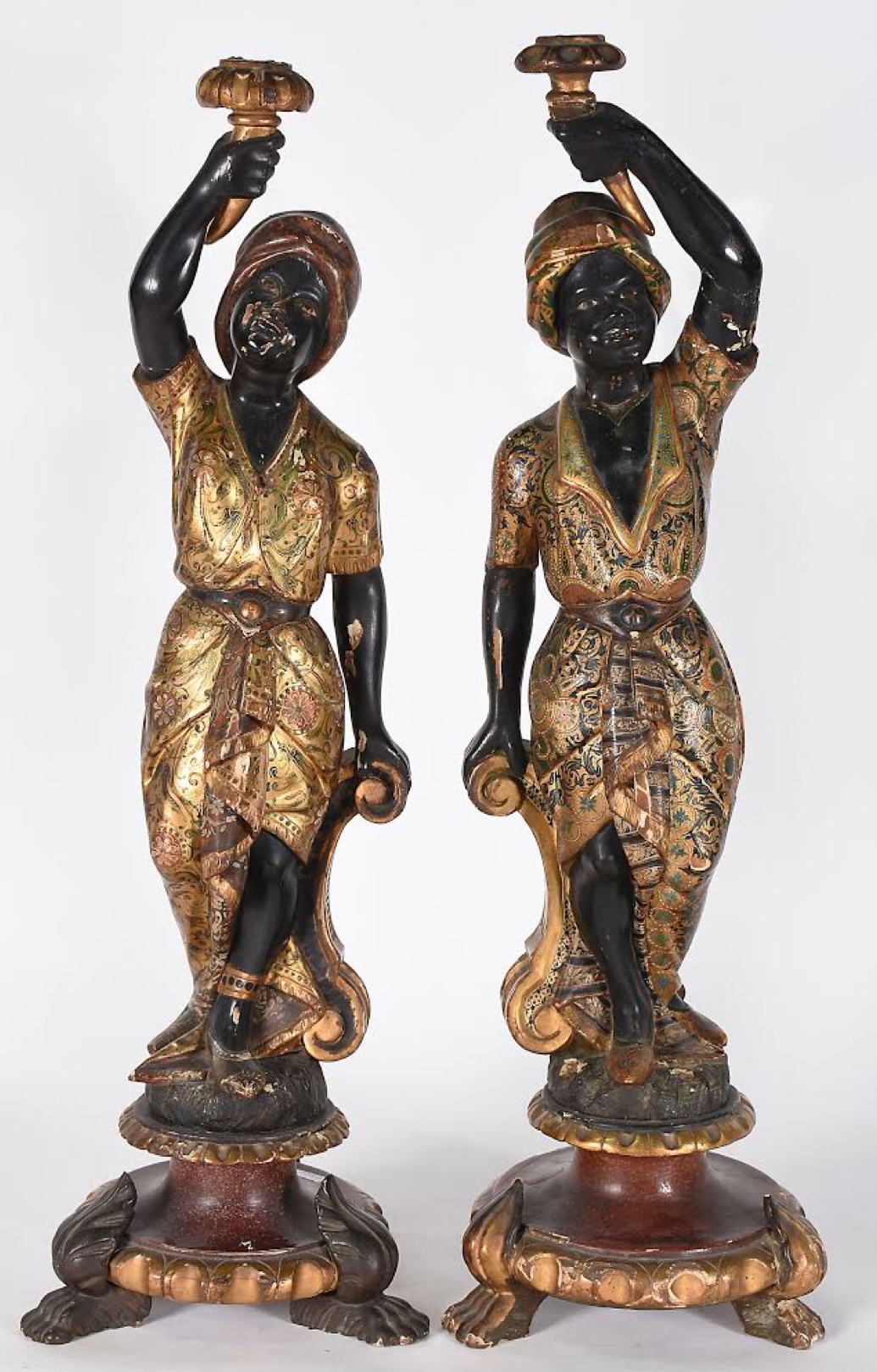 Par de excepcionais “Blackamoor” venezianos de madeira ricamente... - foto 1 de 10