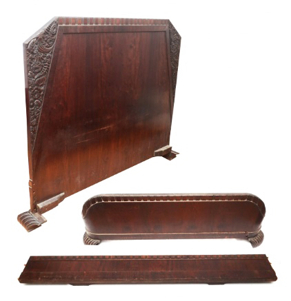 Cama de casal Art Deco, circa 1930, de madeira nobre com flores... - foto 4 de 4