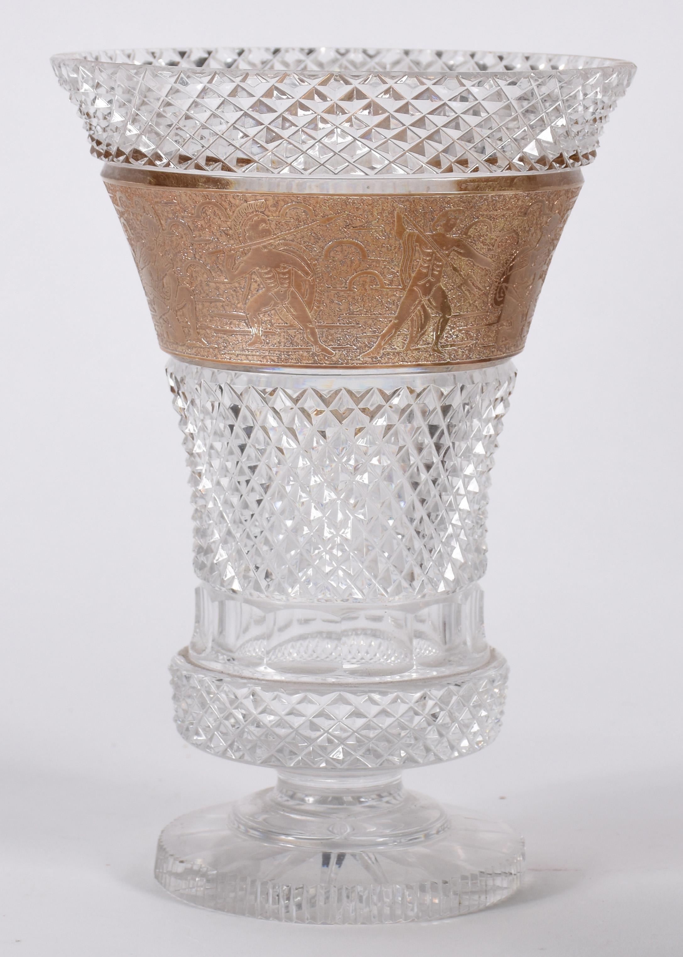 Vaso de cristal europeu lapidação bico de jaca, borda trabalhada em... - foto 1 de 4