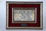Placa de prata representando Adoração dos Reis.... - Placa de prata representando Adoração dos Reis. Medida externa 28 x 37 cm.