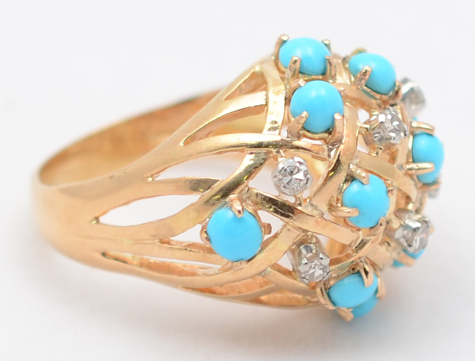 Anel de ouro 18 k, 6 brilhantes com 0.30 ct, pequenos cabochons de... - foto 1 de 2