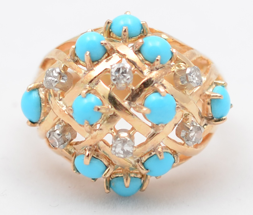 Anel de ouro 18 k, 6 brilhantes com 0.30 ct, pequenos cabochons de... - foto 2 de 2