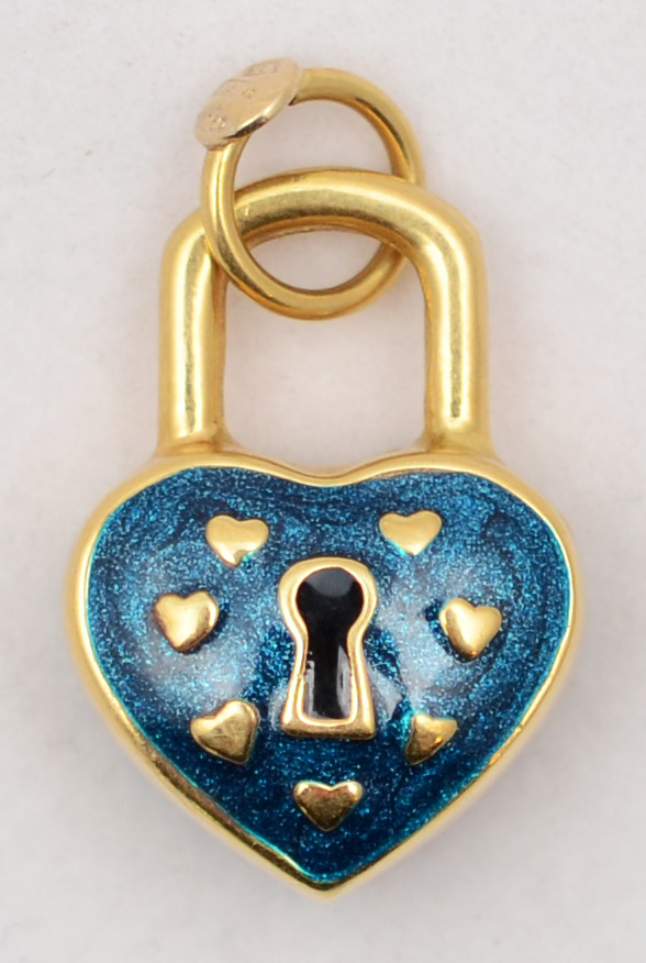 Pendente "cadeado", em ouro 18 k, contrastes e marcas da Itália e...