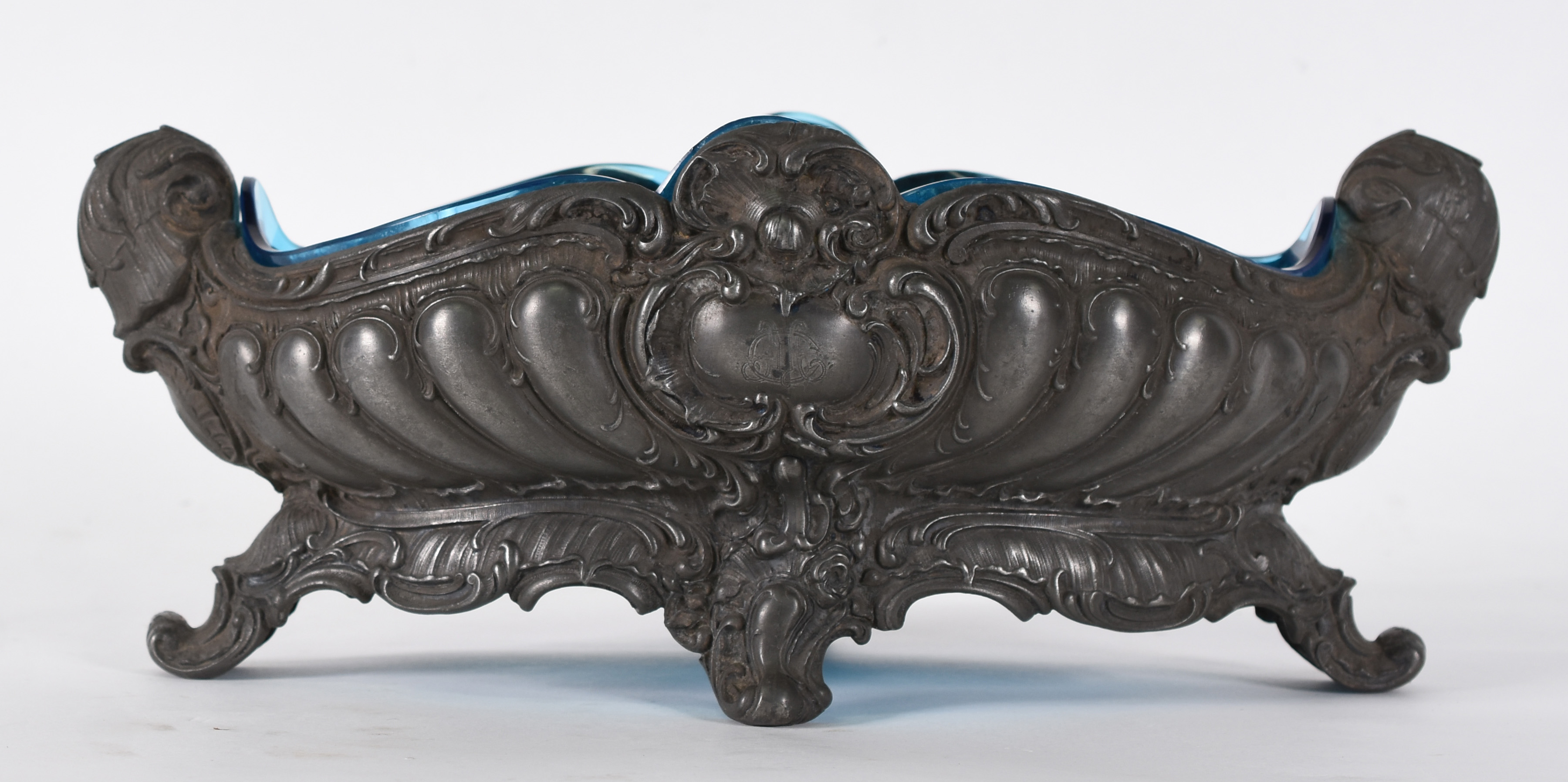 Centro de mesa de pewter com interior de vidro azul ( pequeno... - foto 2 de 5