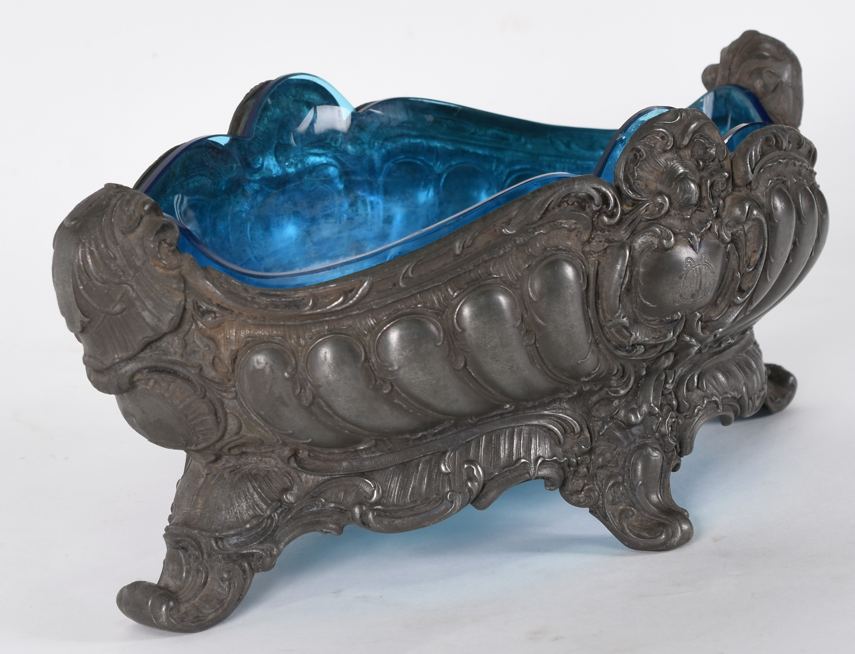 Centro de mesa de pewter com interior de vidro azul ( pequeno... - foto 3 de 5