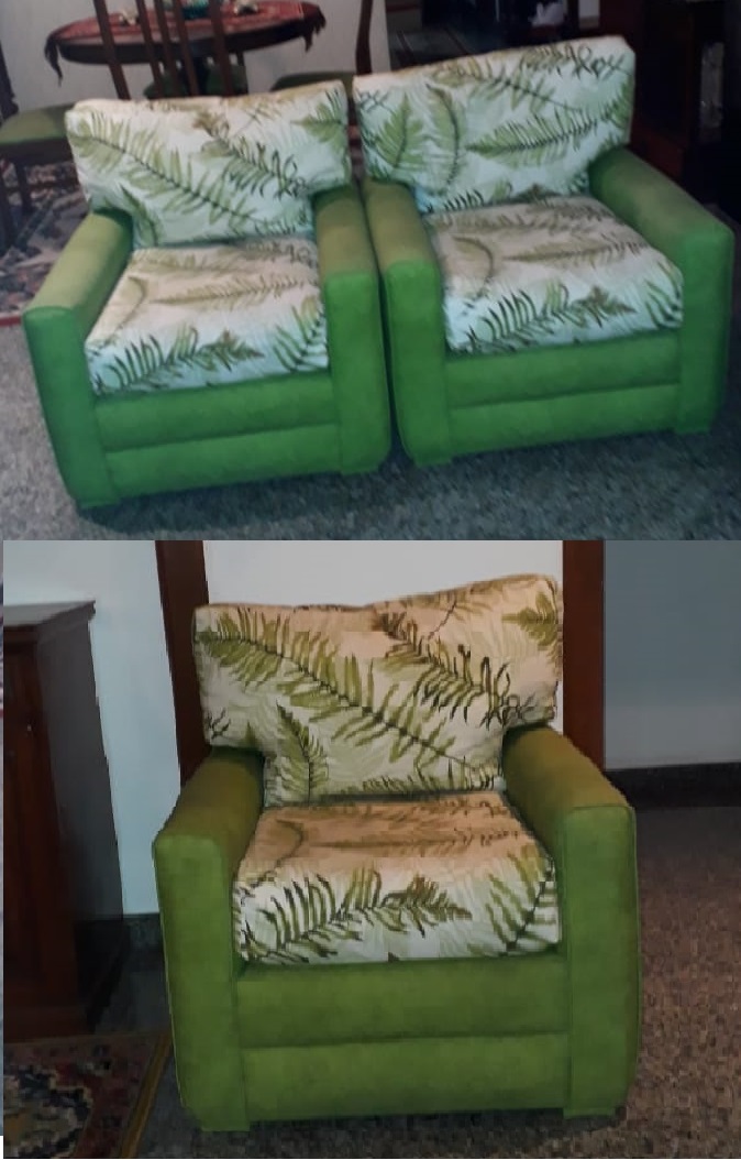 Três poltronas estofadas em verde e branco. - foto 2 de 2