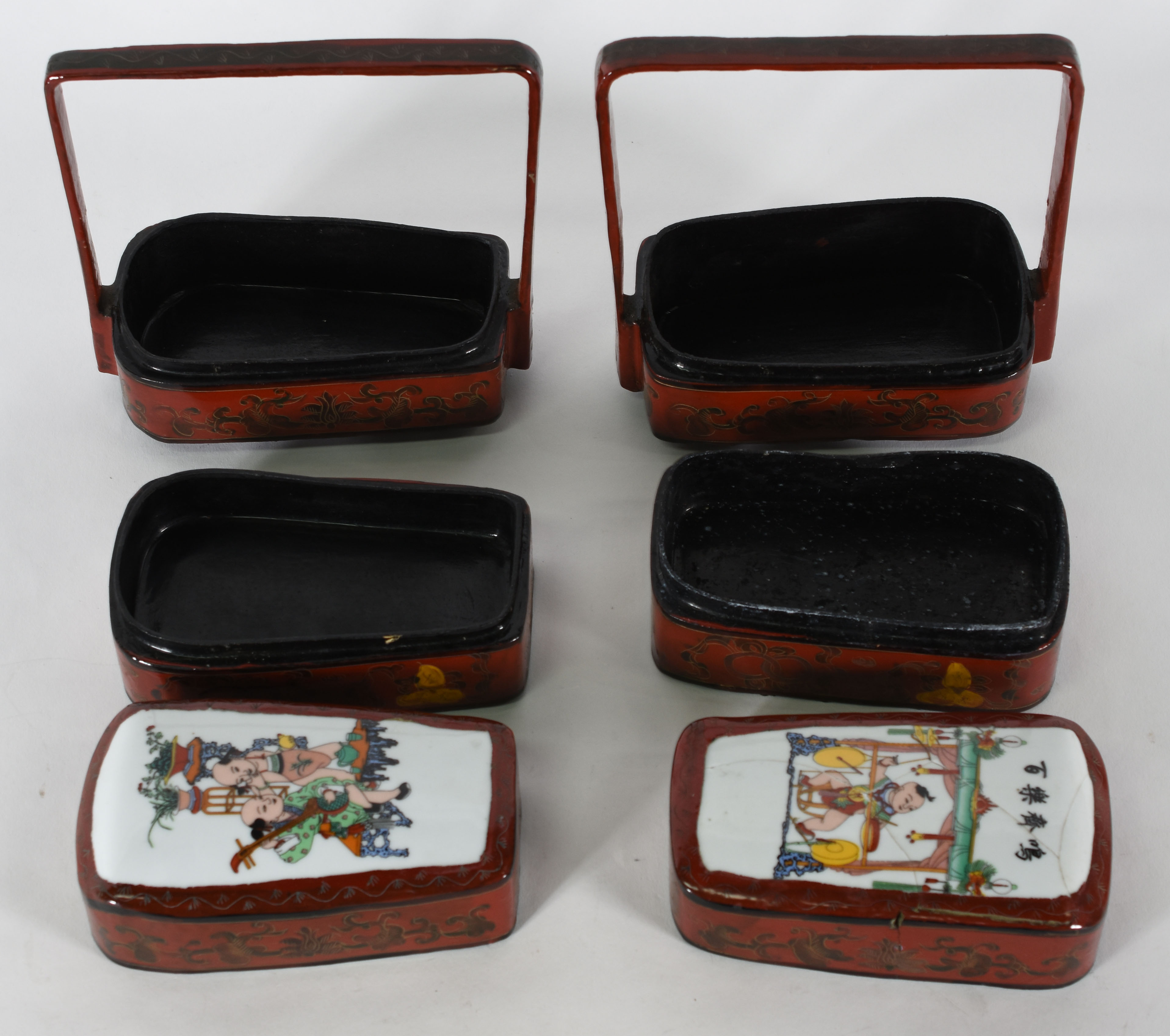 Par de marmitas orientais de laca com tampa de porcelana (1 tampa no... - foto 5 de 5