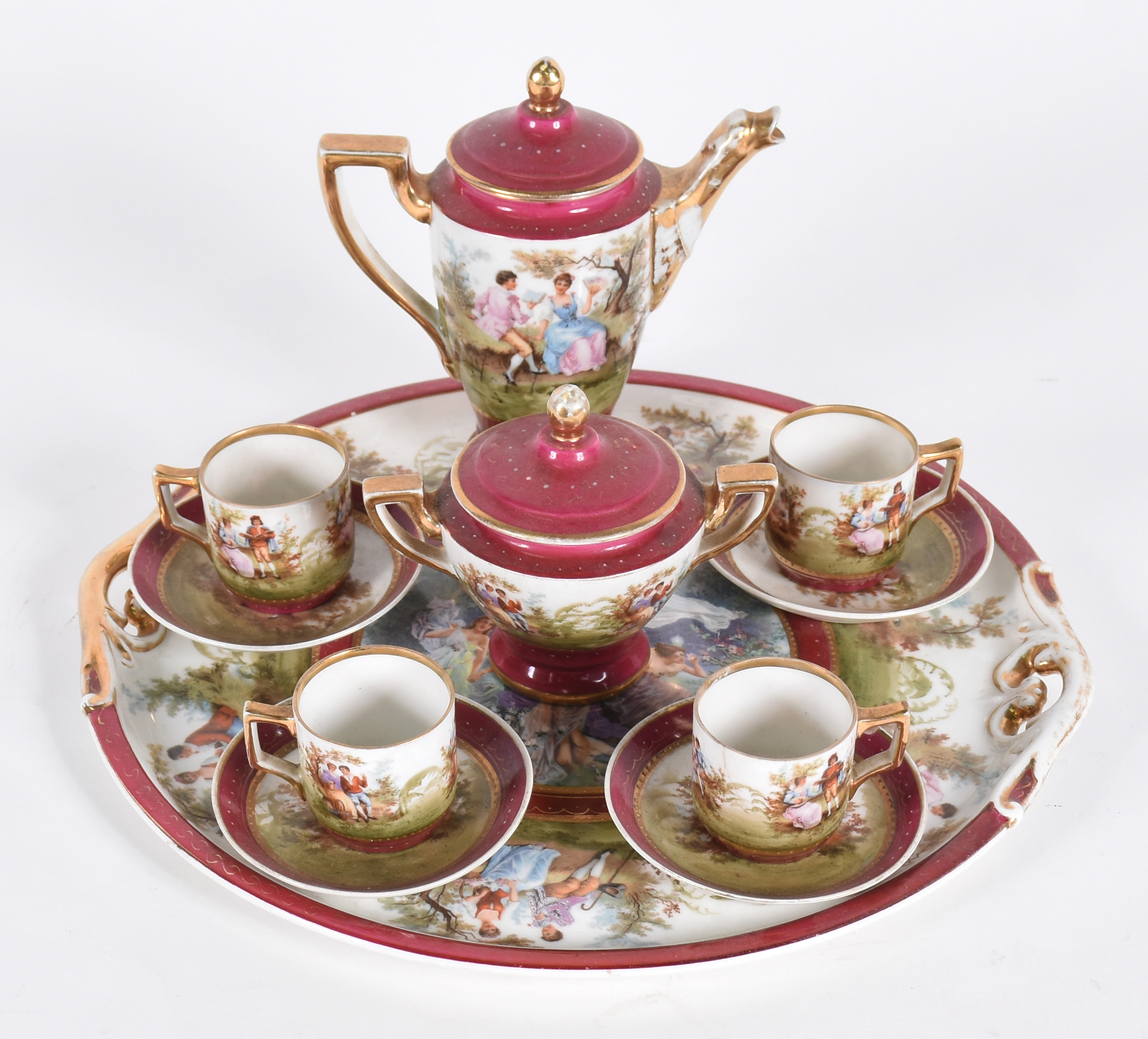 Tête-a-tête de porcelana Austríaca velho Viena sendo : 4 xícaras com... - foto 1 de 7