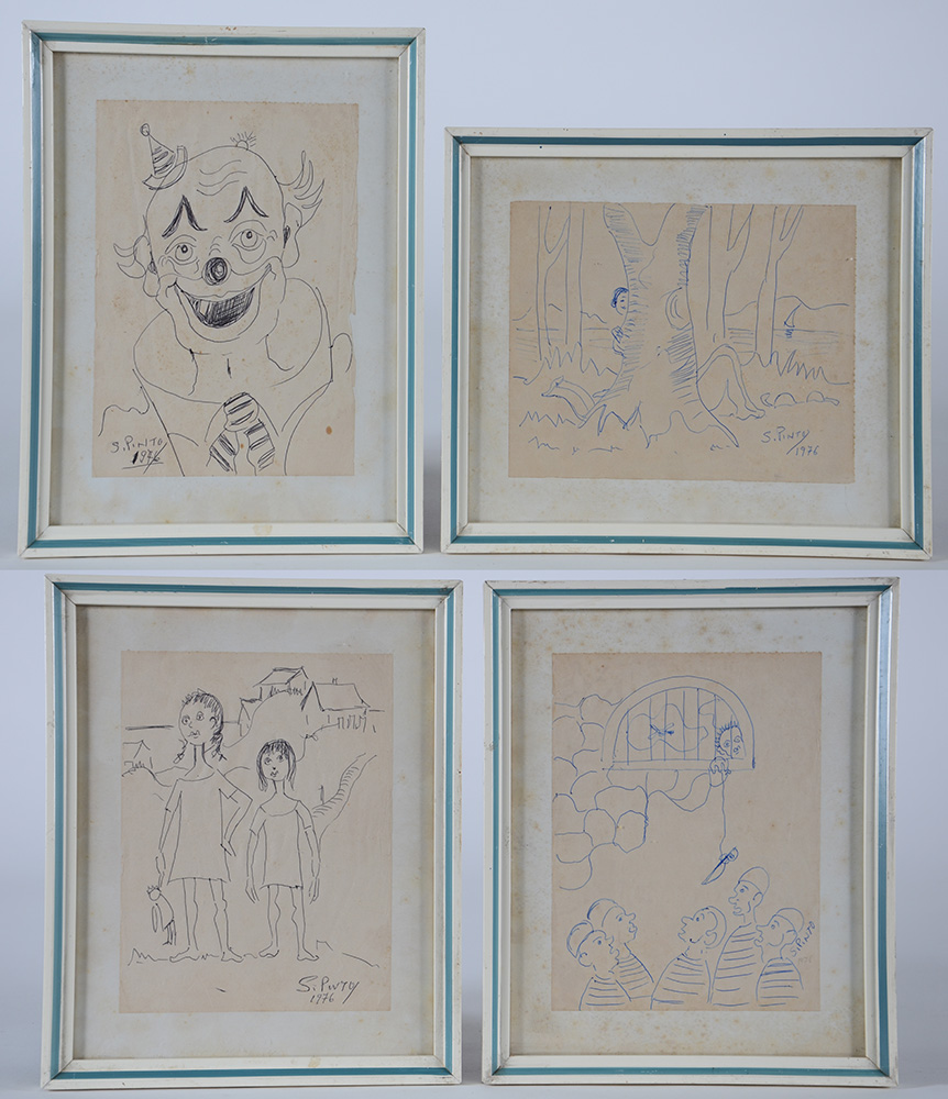 S. PINTO - Quatro desenhos - 15 x 21 cada - Datados 1976 (com fungos) - foto 1 de 6