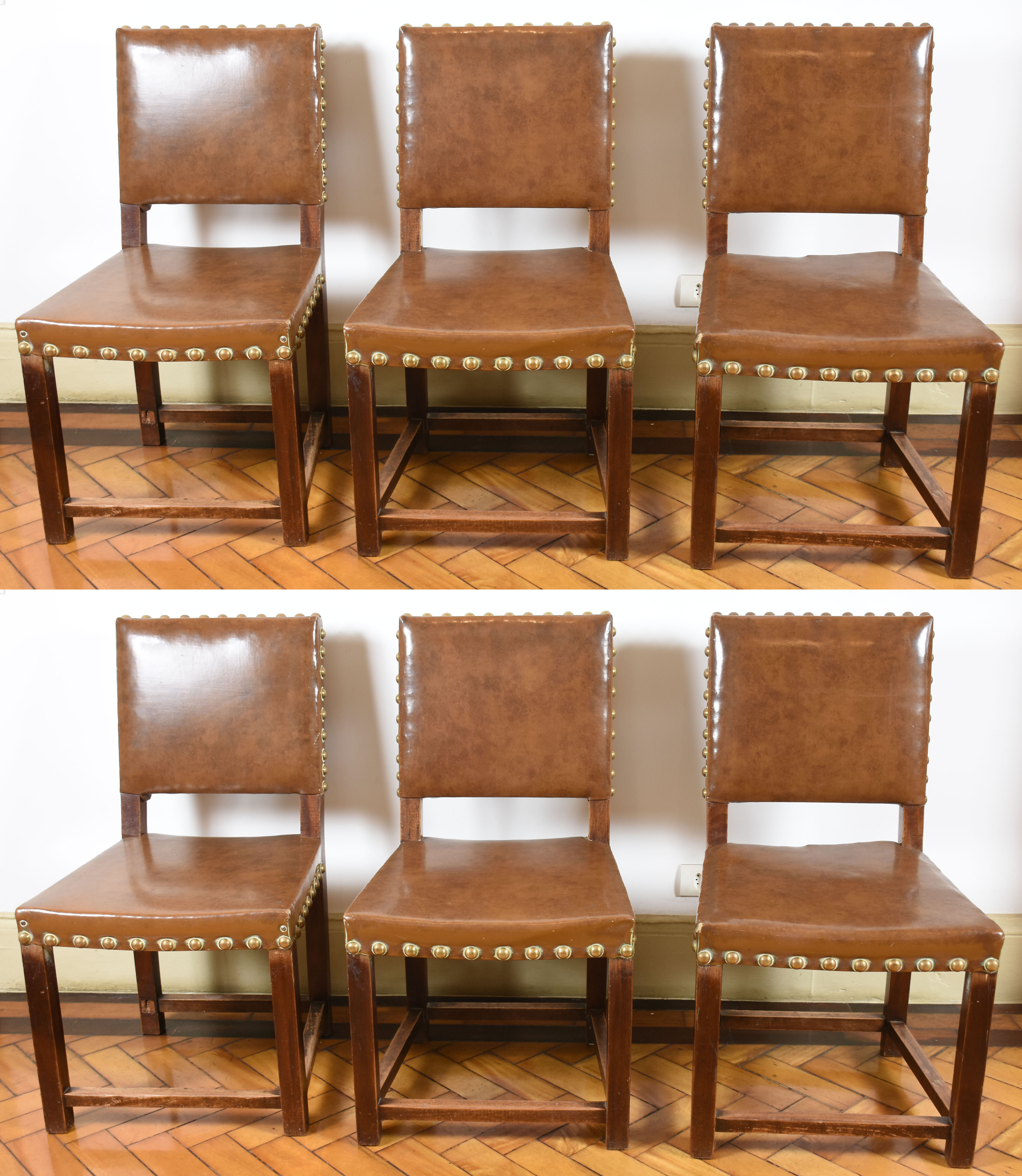 Conjunto com 6 cadeiras , em madeira nobre, estofada em couro... - foto 1 de 4