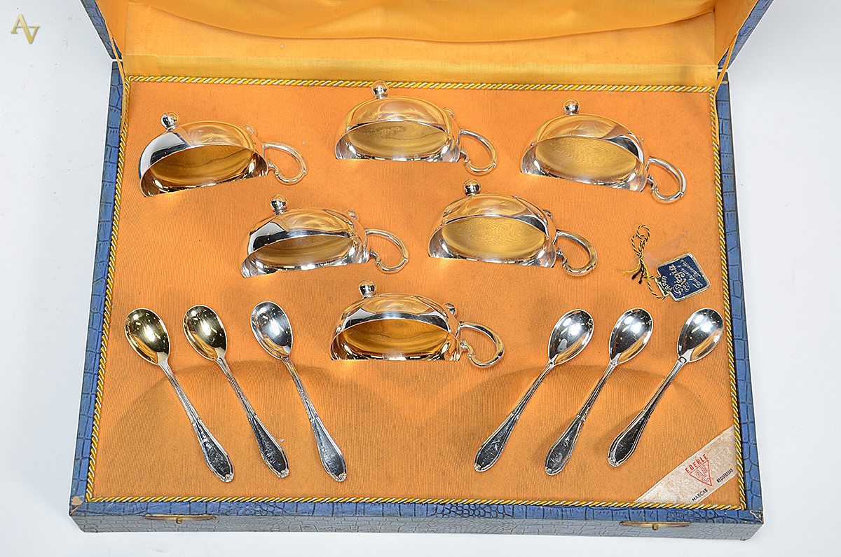 Seis taças para sorvete com colheres de prata 90 EBERLE - no estojo. - foto 1 de 3