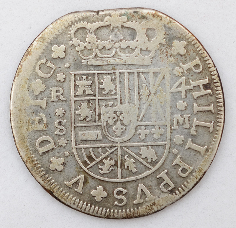 Moeda de prata - Rei Felipe IV - 1718. Peso total aproximado 10,5 g. - foto 1 de 2
