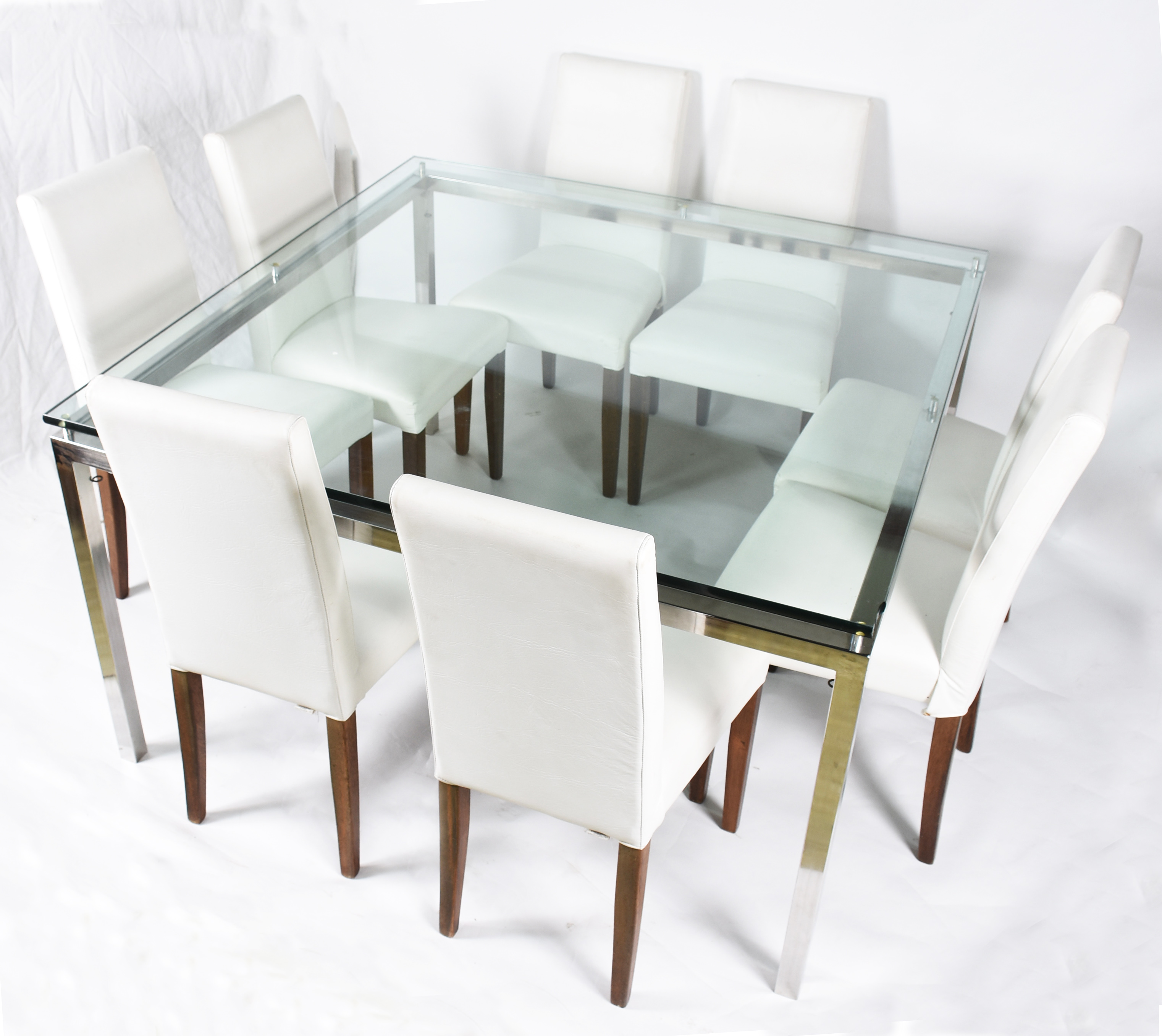 Mesa de jantar com base de metal e tampo de vidro acompanha 8... - foto 1 de 7